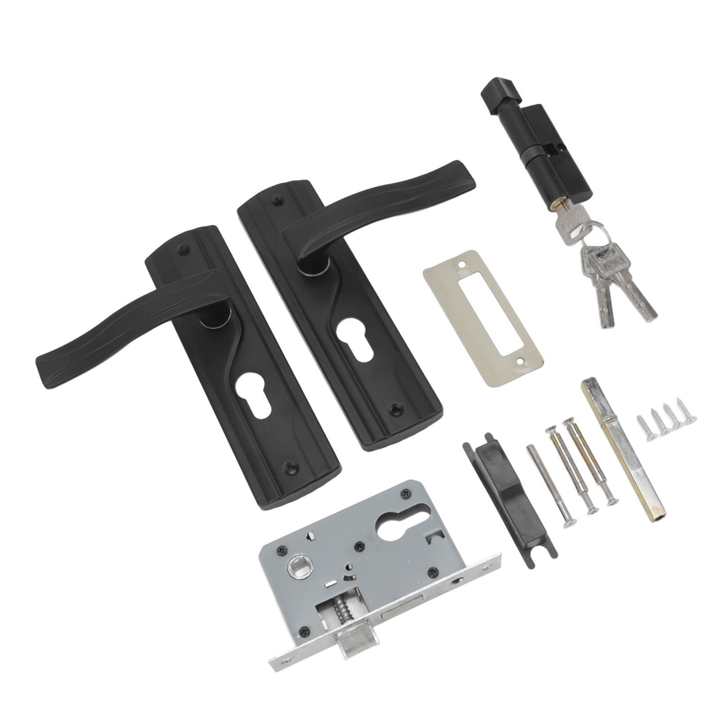 Door Handle Lock Manganese Steel Silent Bearing Universal Door Lever Lock Set with Keys for Home Bedroom Black