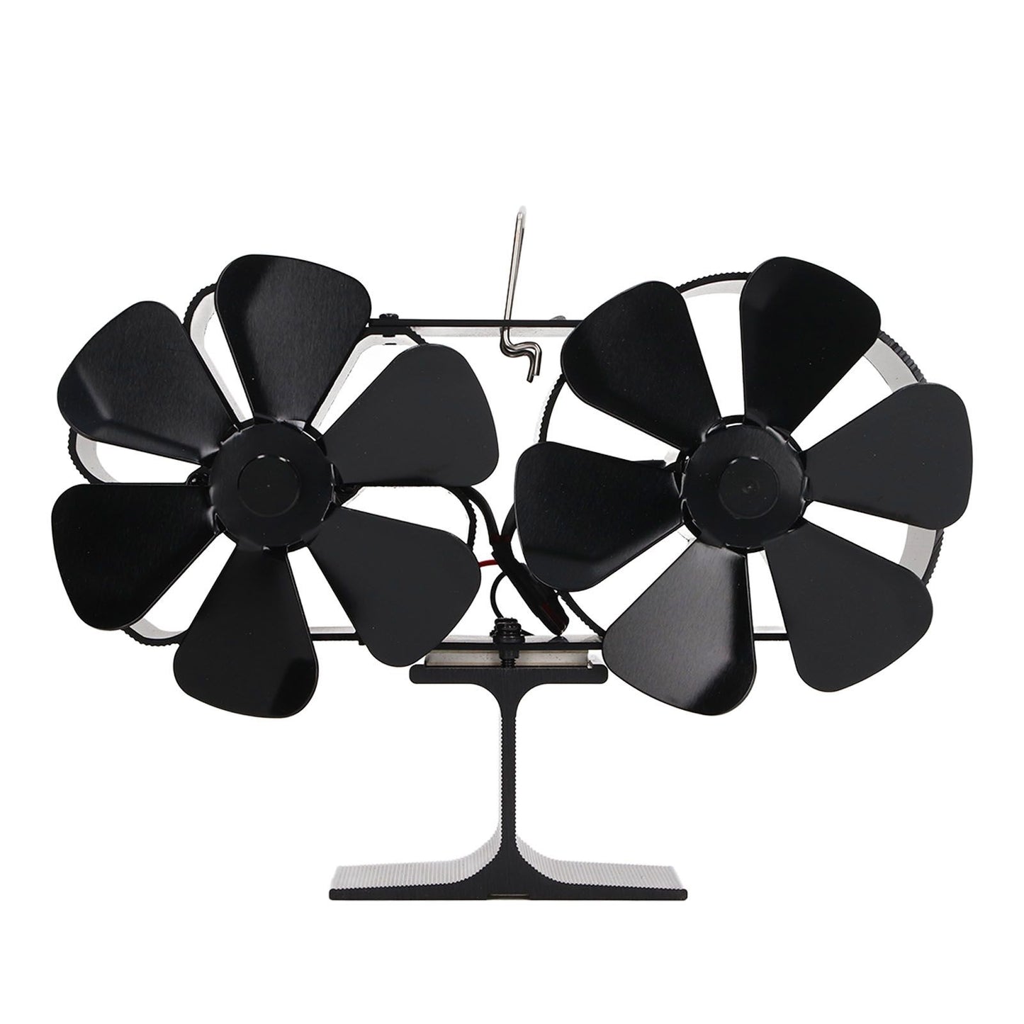 6 Blades Heat Powered Stove Fan Dual Head Fireplace Fan Home Non Electric Fan Black