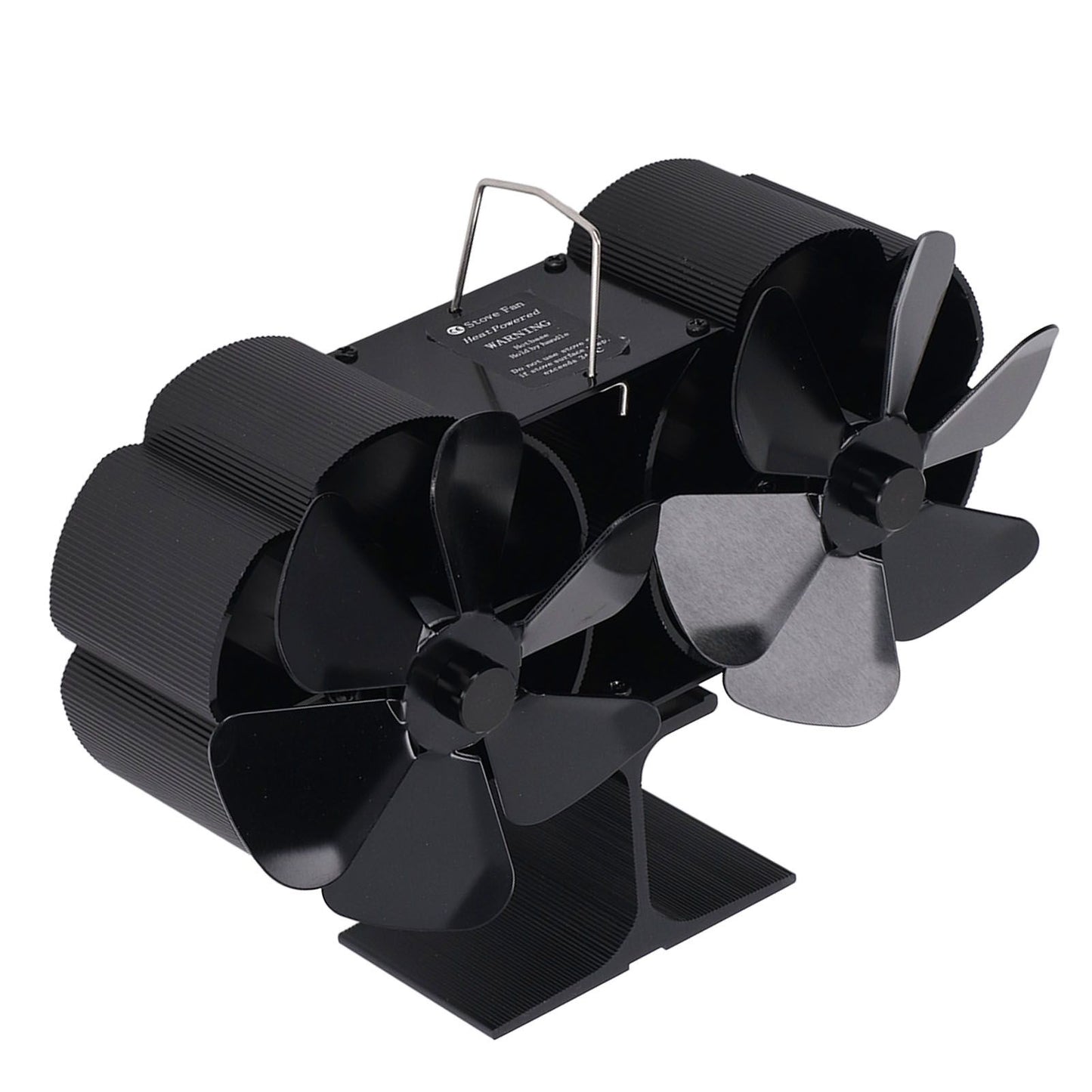 6 Blades Heat Powered Stove Fan Dual Head Fireplace Fan Home Non Electric Fan Black
