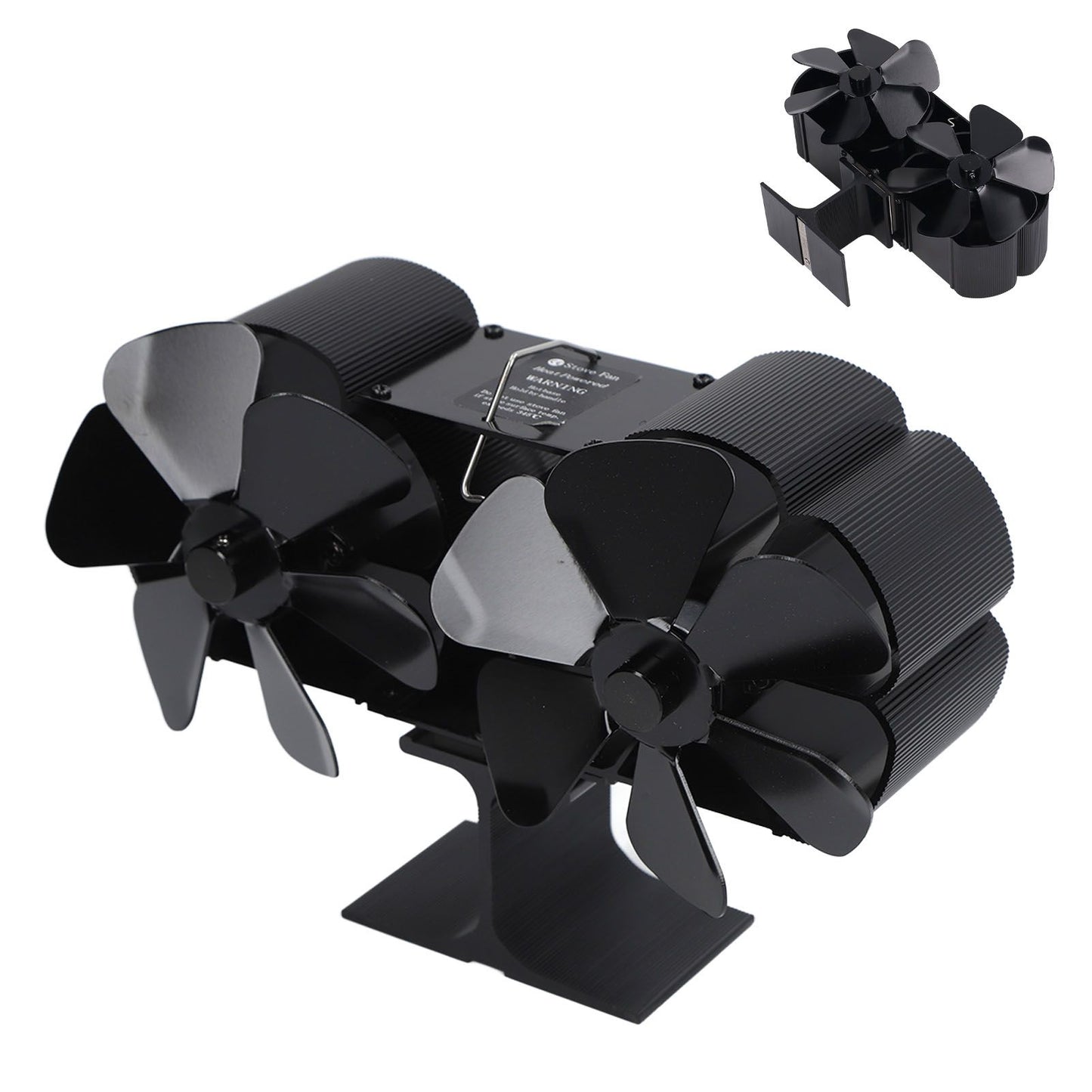 6 Blades Heat Powered Stove Fan Dual Head Fireplace Fan Home Non Electric Fan Black