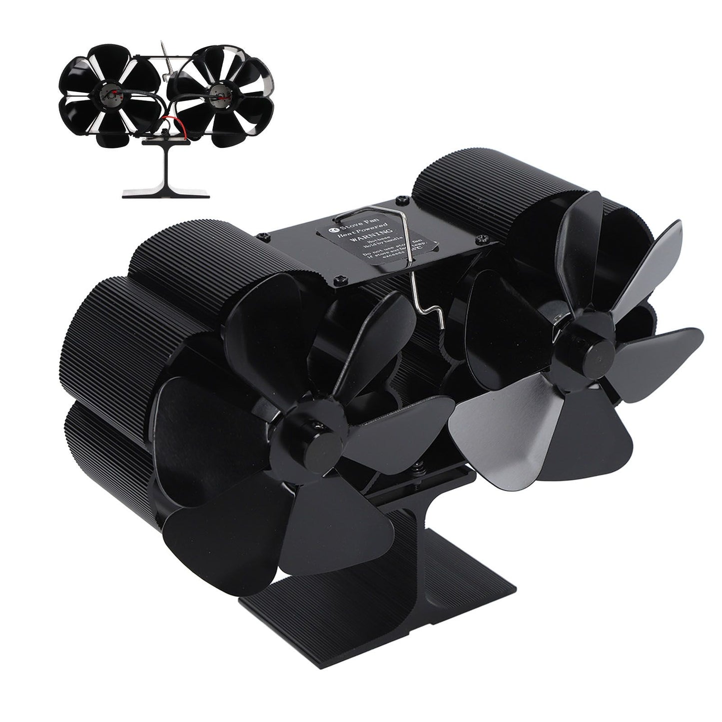 6 Blades Heat Powered Stove Fan Dual Head Fireplace Fan Home Non Electric Fan Black