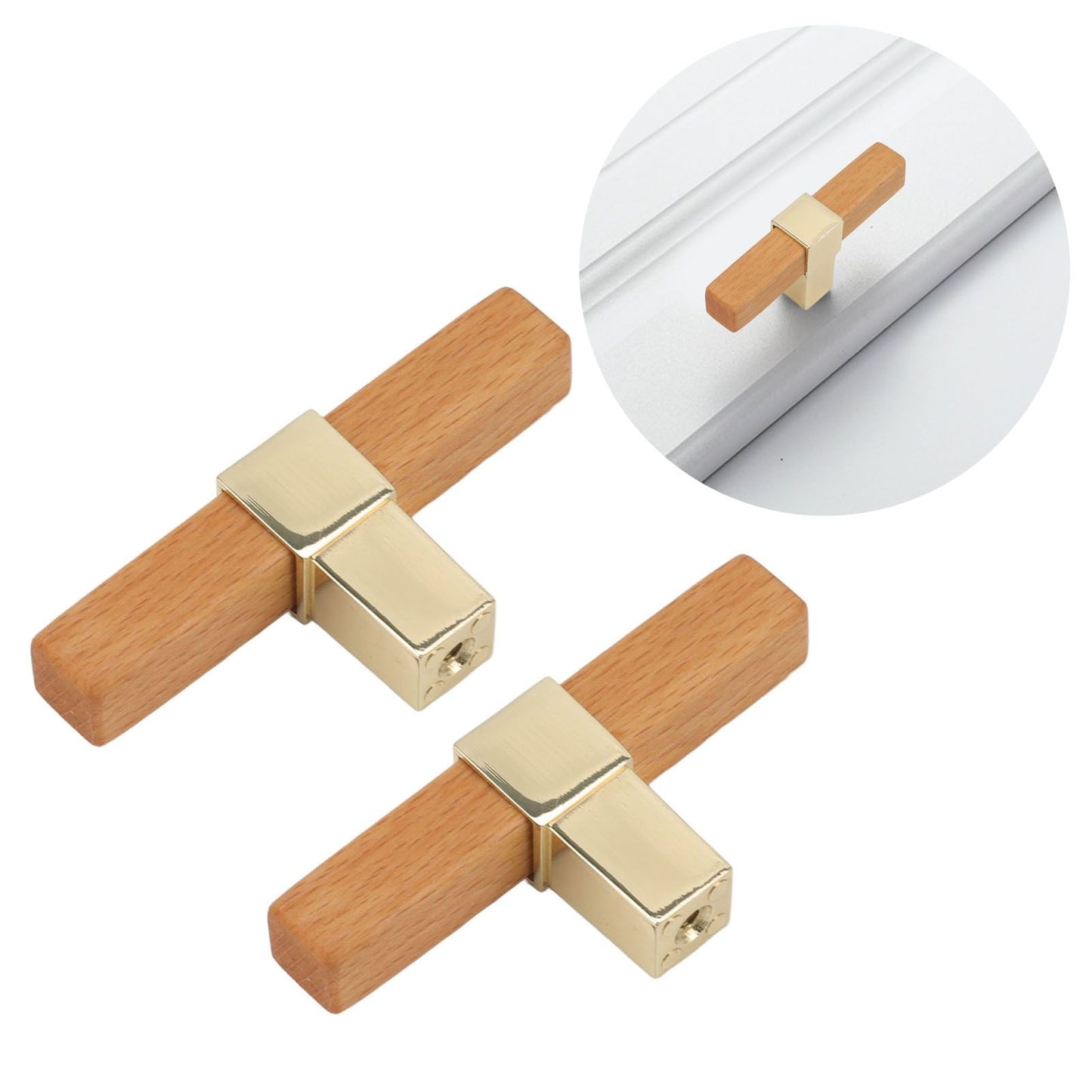 2 Pcs Wooden Cabinet Pulls Single Hole Door Pull Handle Knobs For Kitchen Drawer Cupboard Closet Golden