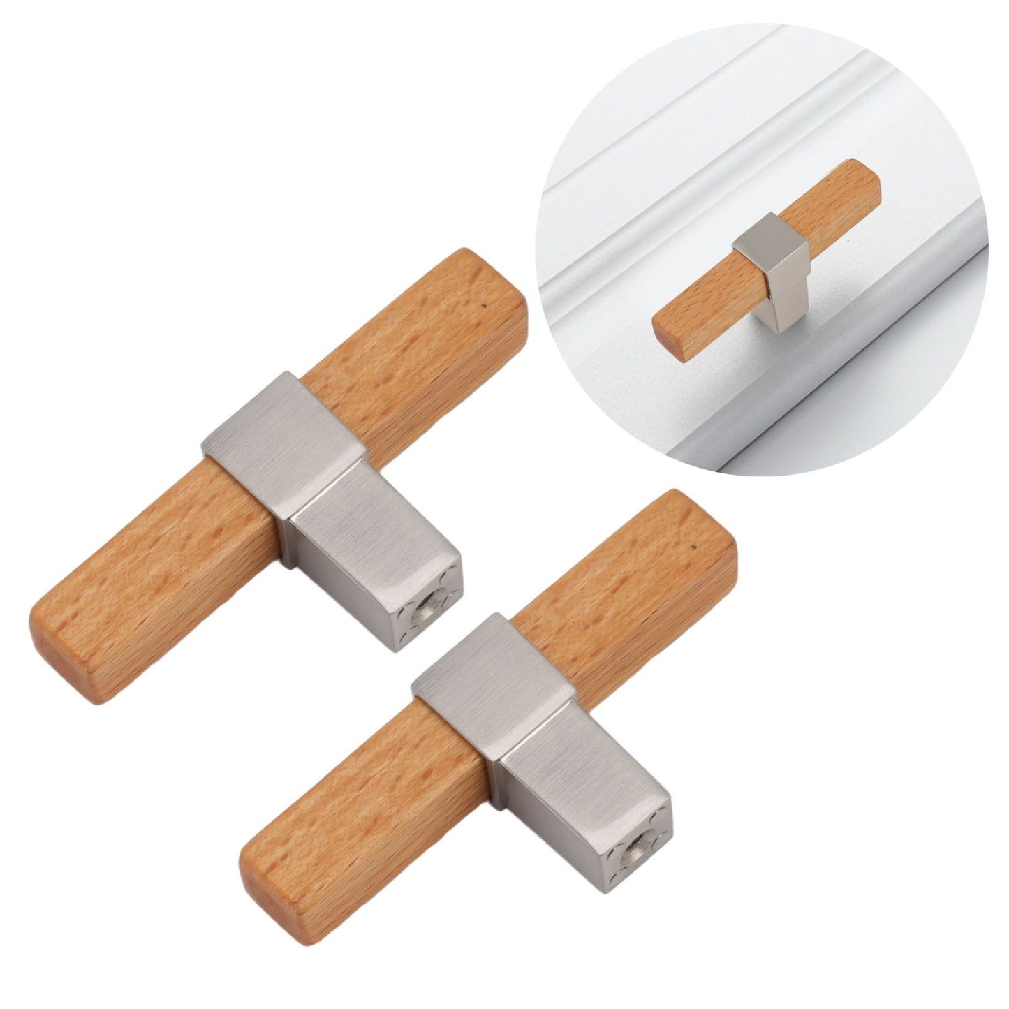 2 Pcs Wooden Cabinet Pulls Single Hole Door Pull Handle Knobs For Kitchen Drawer Cupboard Closet Brushed Silver