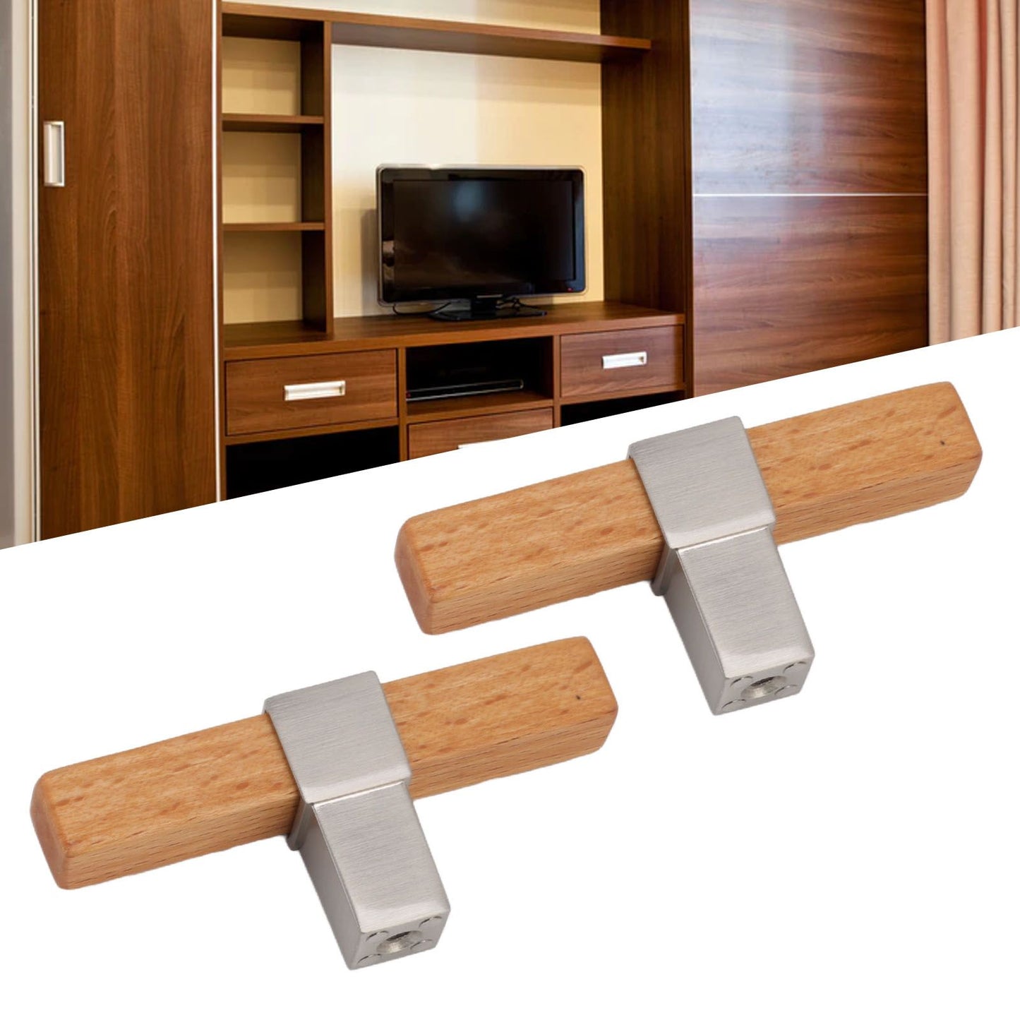 2 Pcs Wooden Cabinet Pulls Single Hole Door Pull Handle Knobs For Kitchen Drawer Cupboard Closet Brushed Silver