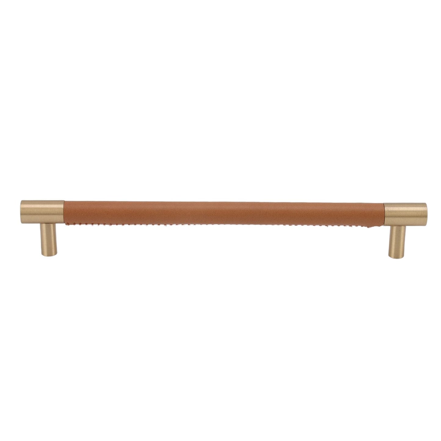 Cabinet Door Handle 224MM Hole Pitch Leather Brass Light Luxury Cupboard Bar Pull Handle for Home Wardrobe Drawer Light Brown