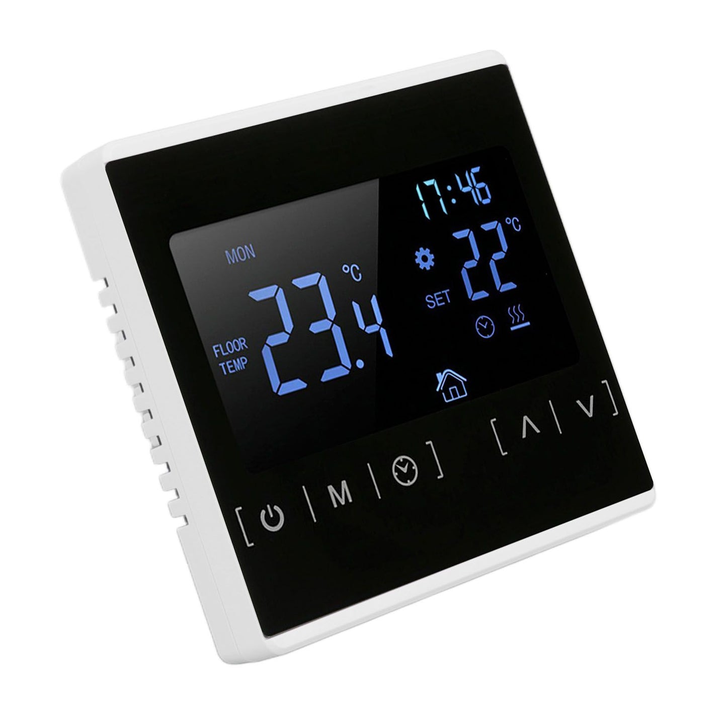 Smart Thermostat Backlit Touch Screen Dual Control Temperature Controller for Floor Heating High Power AC 85V‑240V White