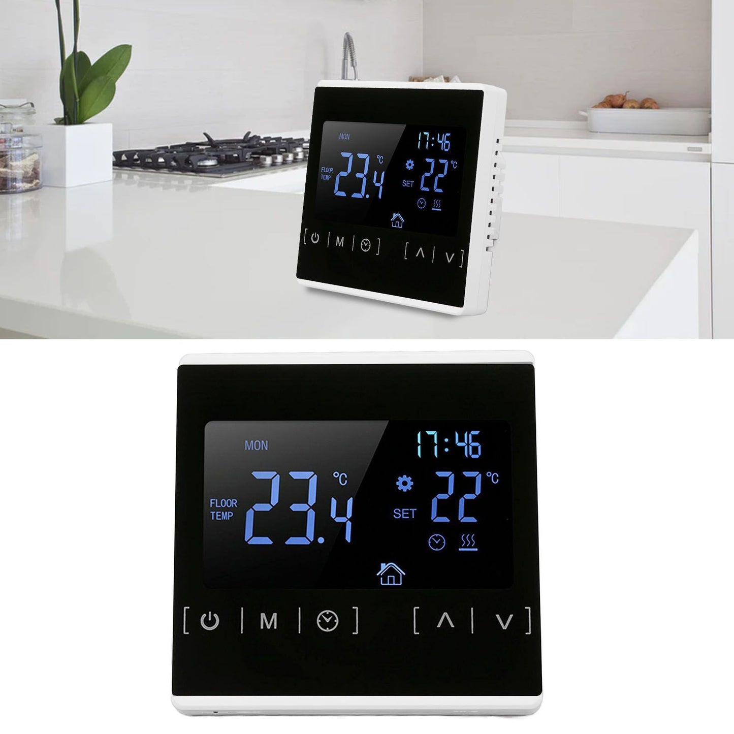 Smart Thermostat Backlit Touch Screen Dual Control Temperature Controller for Floor Heating High Power AC 85V‑240V White