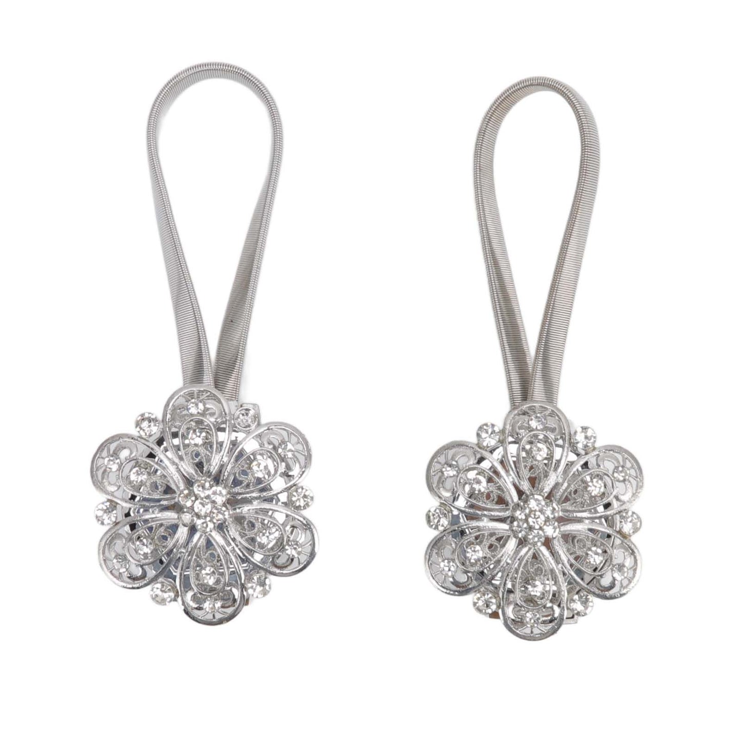 2Pcs Crystal Curtain Magnetic Tieback Stainless Steel Elegant Flower Curtain Clips Buckle for Living Room Bedroom