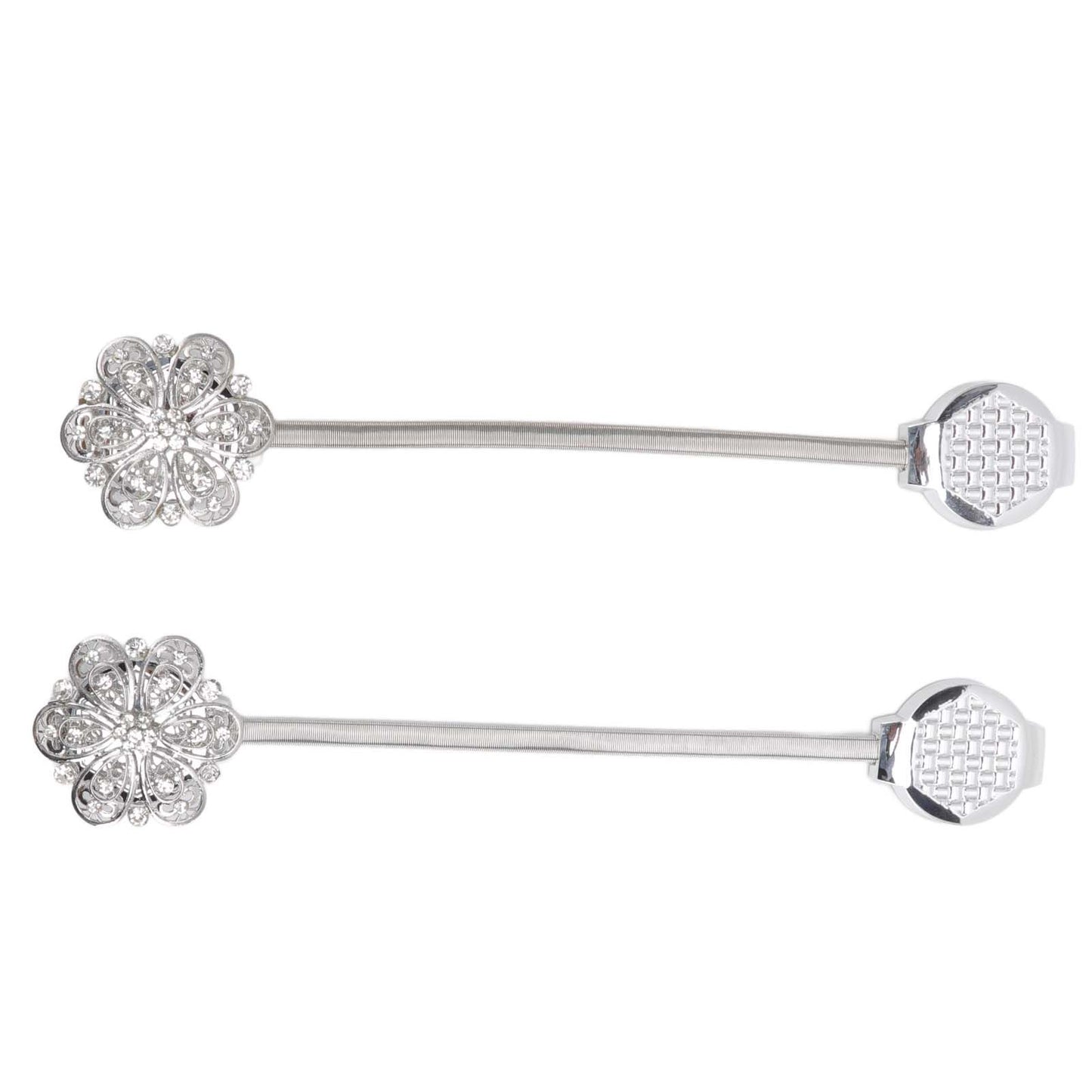 2Pcs Crystal Curtain Magnetic Tieback Stainless Steel Elegant Flower Curtain Clips Buckle for Living Room Bedroom
