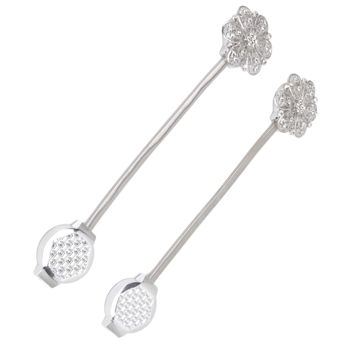 2Pcs Crystal Curtain Magnetic Tieback Stainless Steel Elegant Flower Curtain Clips Buckle for Living Room Bedroom