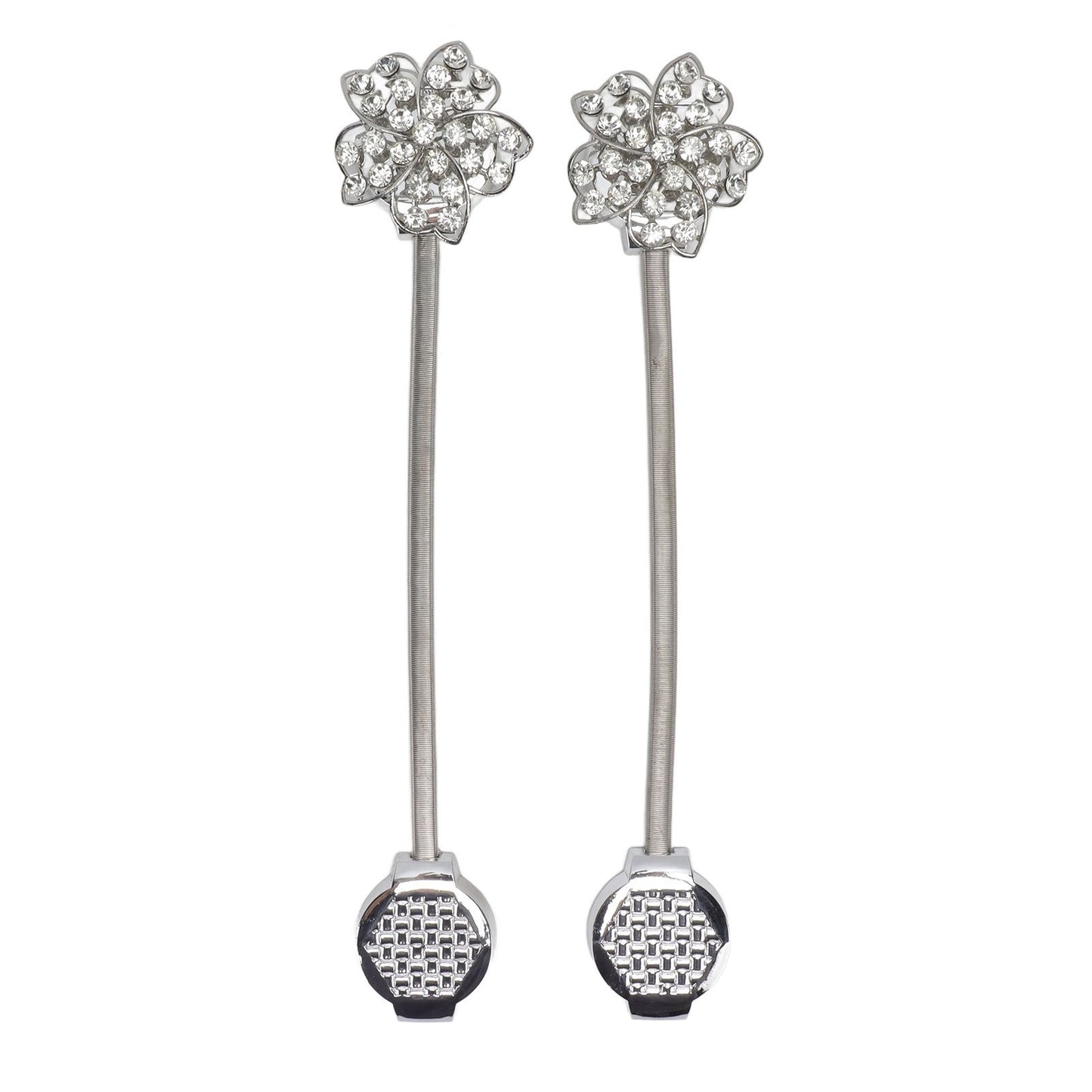 2Pcs Magnetic Curtain Tiebacks Stretchy Sparkling Crystal Flower Curtain Buckle Clips Stainless Wire Curtain Bind