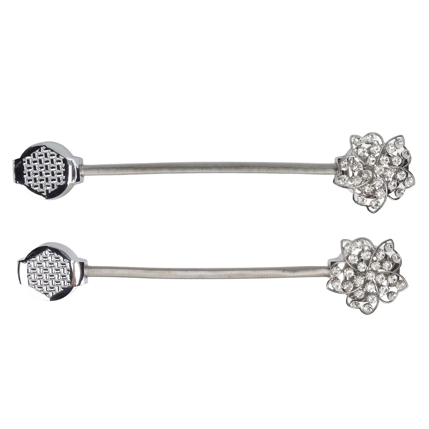 2Pcs Magnetic Curtain Tiebacks Stretchy Sparkling Crystal Flower Curtain Buckle Clips Stainless Wire Curtain Bind