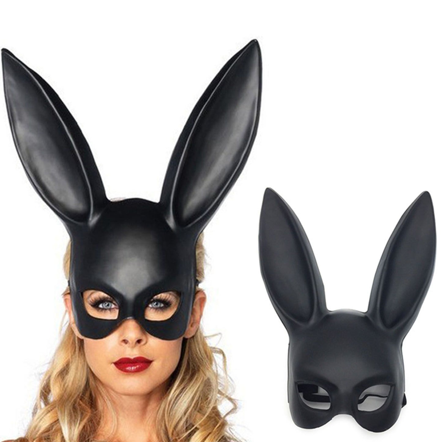 Rabbit Ears Mask Half Face Environmental Protection PVC Masquerade Mask for Parties Costume Matte Black