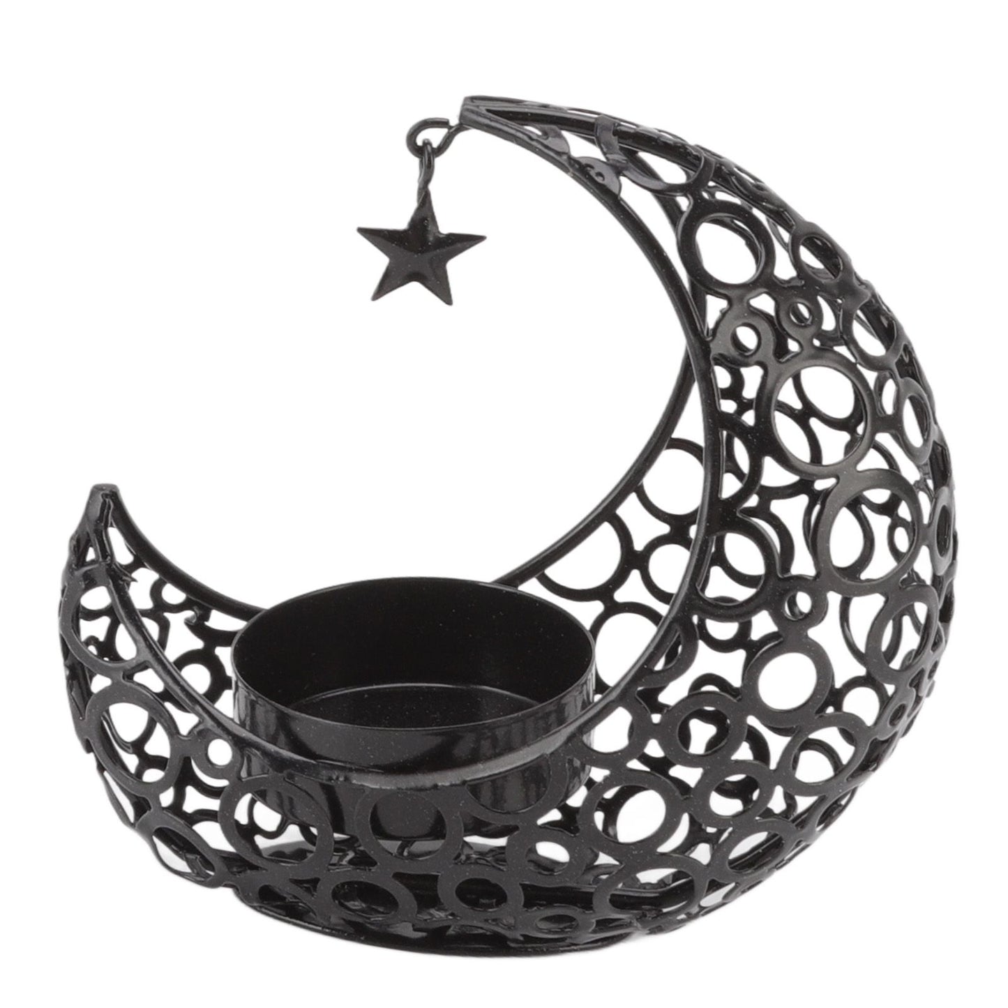 Romantic Moon Candlestick Iron Hollowed Candle Holder for Weddings Christmas Decoration Dining Coffee Table Black