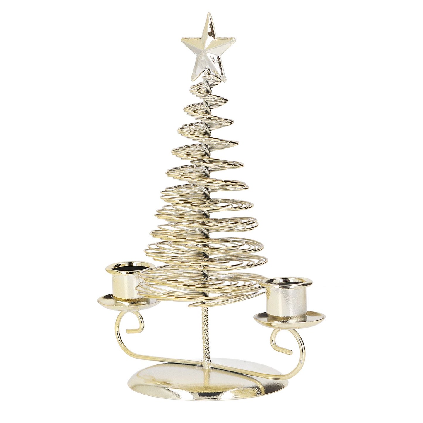 Candlestick Ornaments European Metal Christmas Tree Shape Wax Candle Holder Home Decoration Double Holder Gold