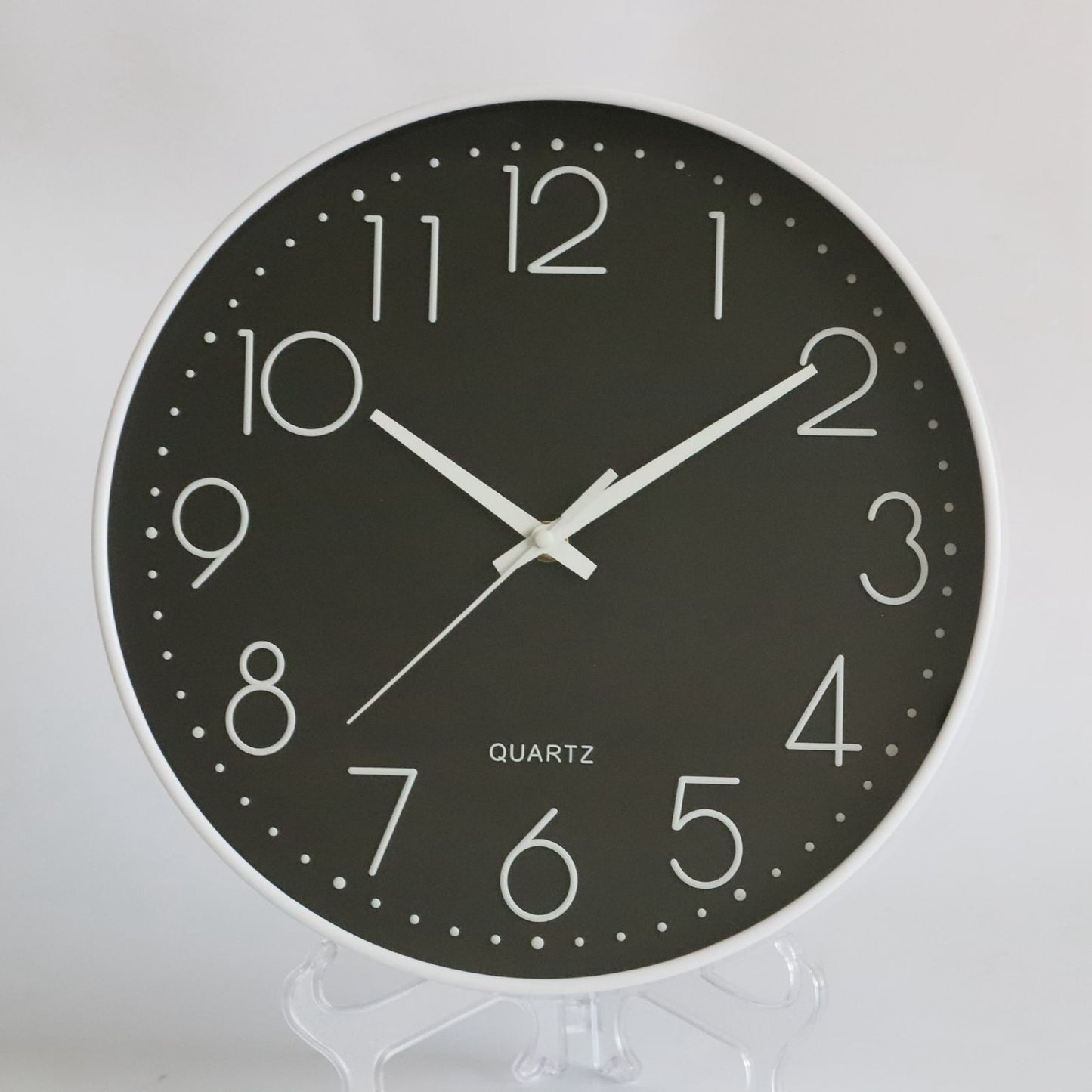 8 Inch Silent Wall Clock Non Ticking Decorative Easy to Read Round Wall Clock for Home Livingroom White Frame Black Bootom White Word
