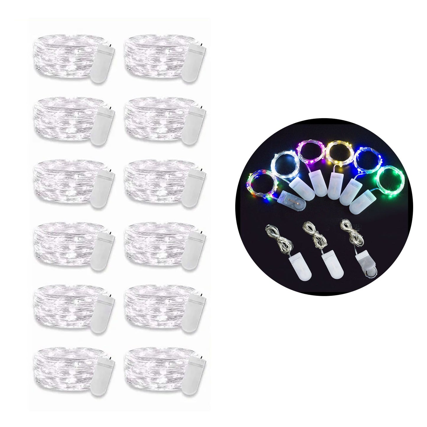 12PCS 0.03W Button String Lights Cold White Light 20 LED 3V Flexible IP65 Waterproof for Wedding Party Bedroom