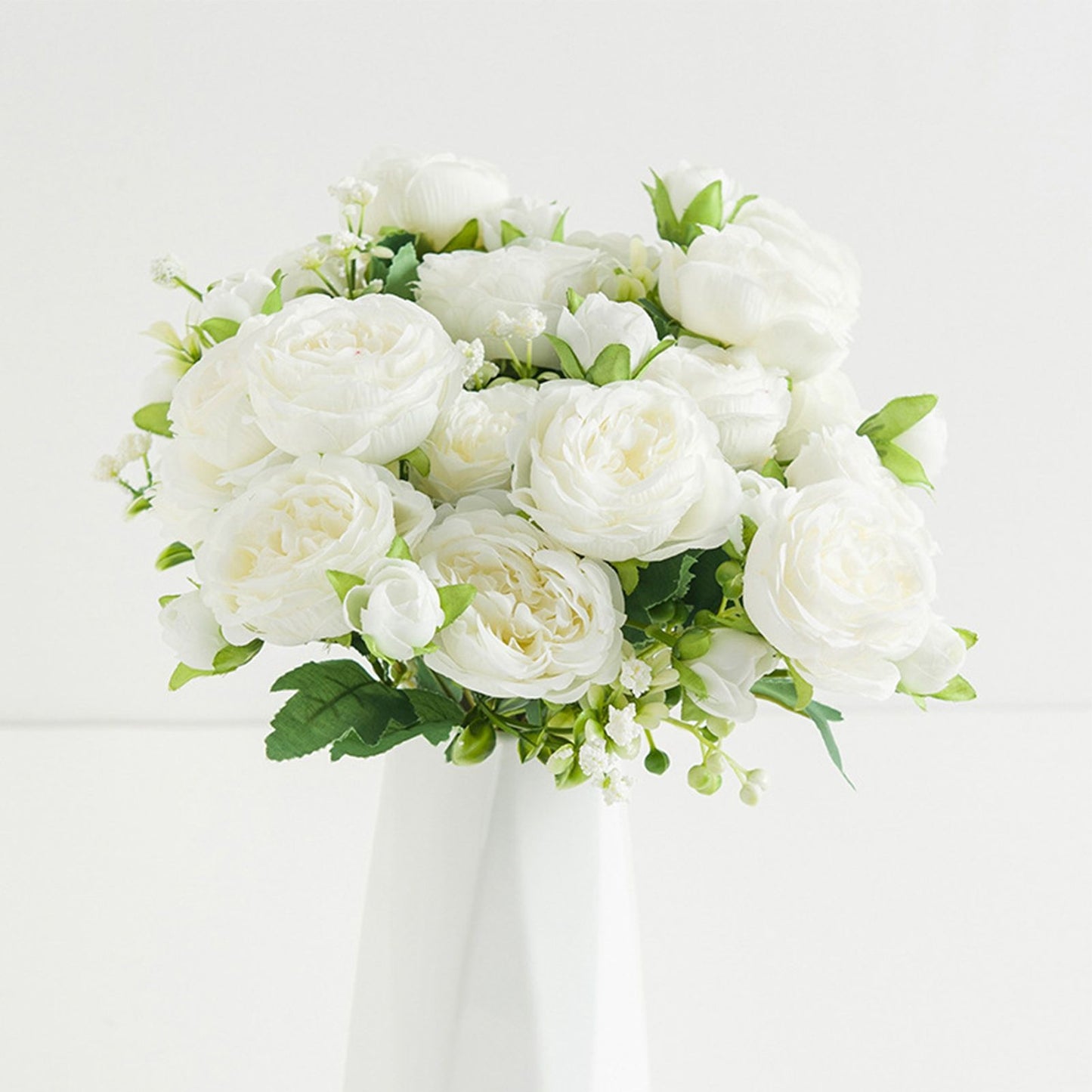2 Bunches Artificial Peonies Romantic Vivid 6cm Diameter Attractive Decorative Light Weight Faux Peonies Decoration White