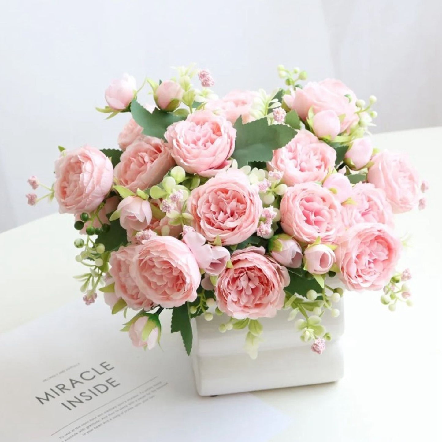 2 Bunches Artificial Peonies Romantic Vivid 6cm Diameter Attractive Decorative Light Weight Faux Peonies Decoration Pink