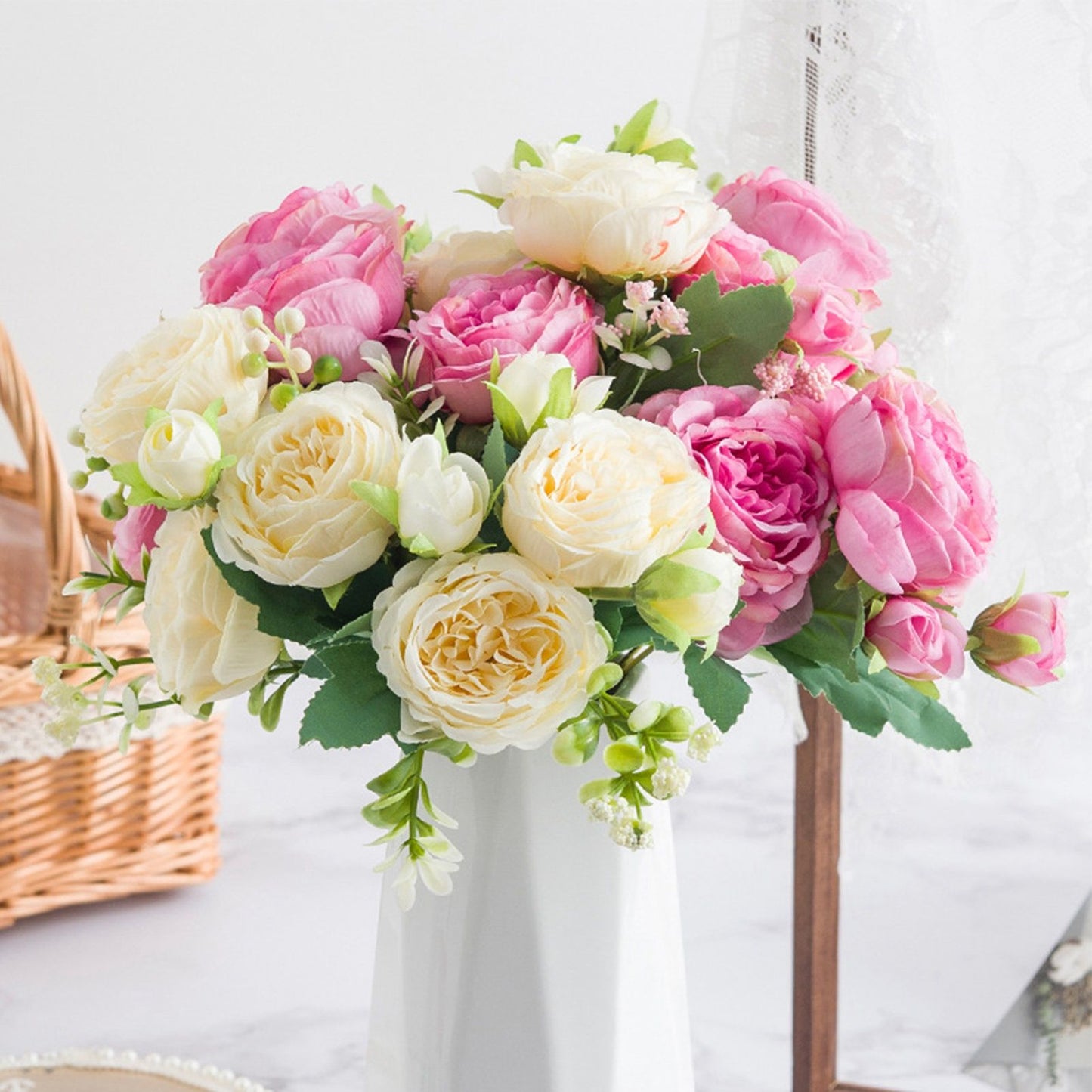 2 Bunches Artificial Peonies Romantic Vivid 6cm Diameter Attractive Decorative Light Weight Faux Peonies Decoration Pink