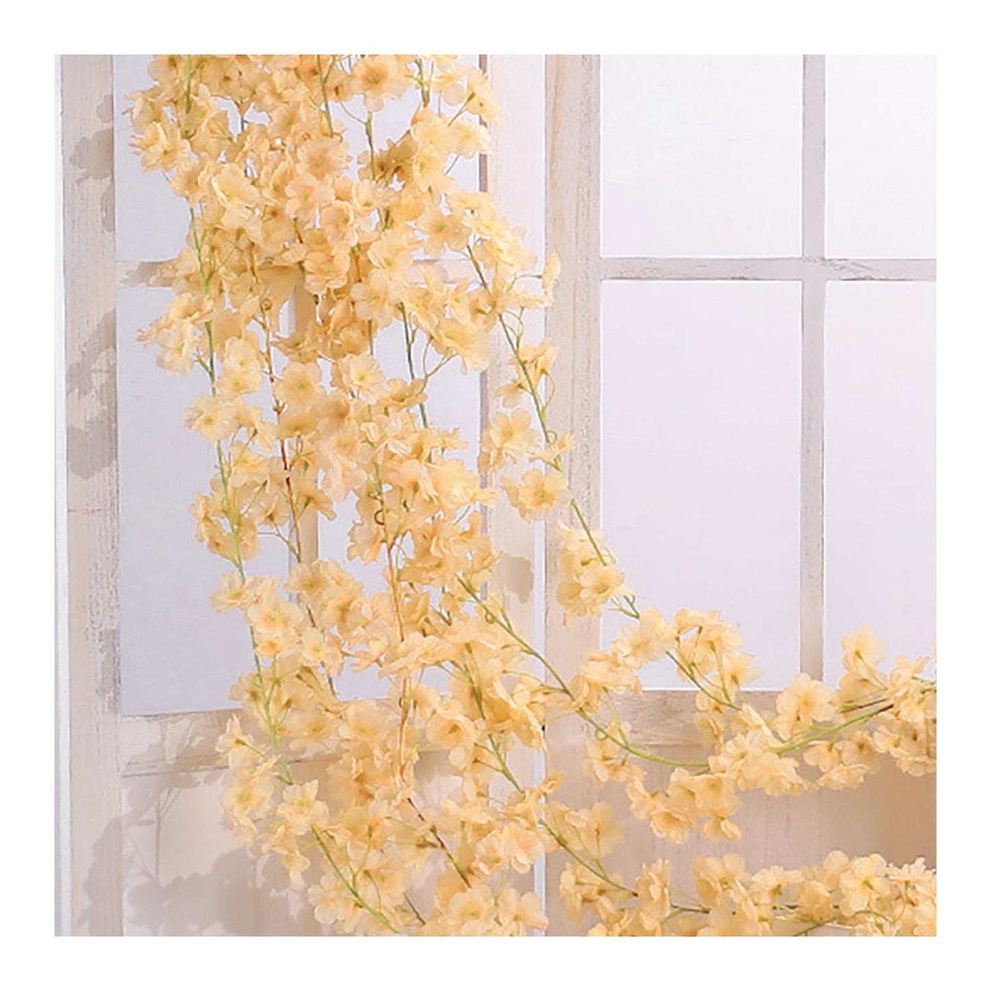 Artificial Flower Rattan Single 1.8m 135pcs Flowers Head Vivid Decorative Silk Plastic Hanging Fake Rattan for Decoration Champagne
