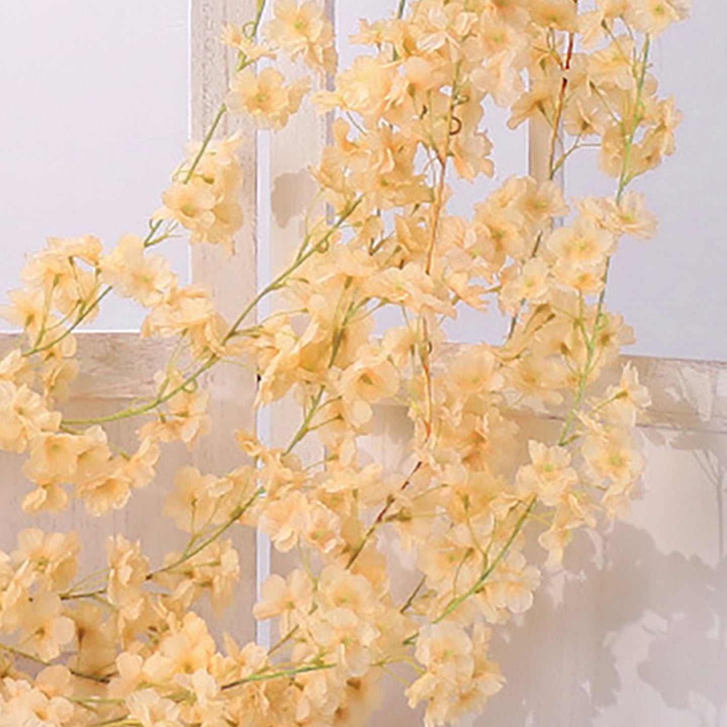 Artificial Flower Rattan Single 1.8m 135pcs Flowers Head Vivid Decorative Silk Plastic Hanging Fake Rattan for Decoration Champagne