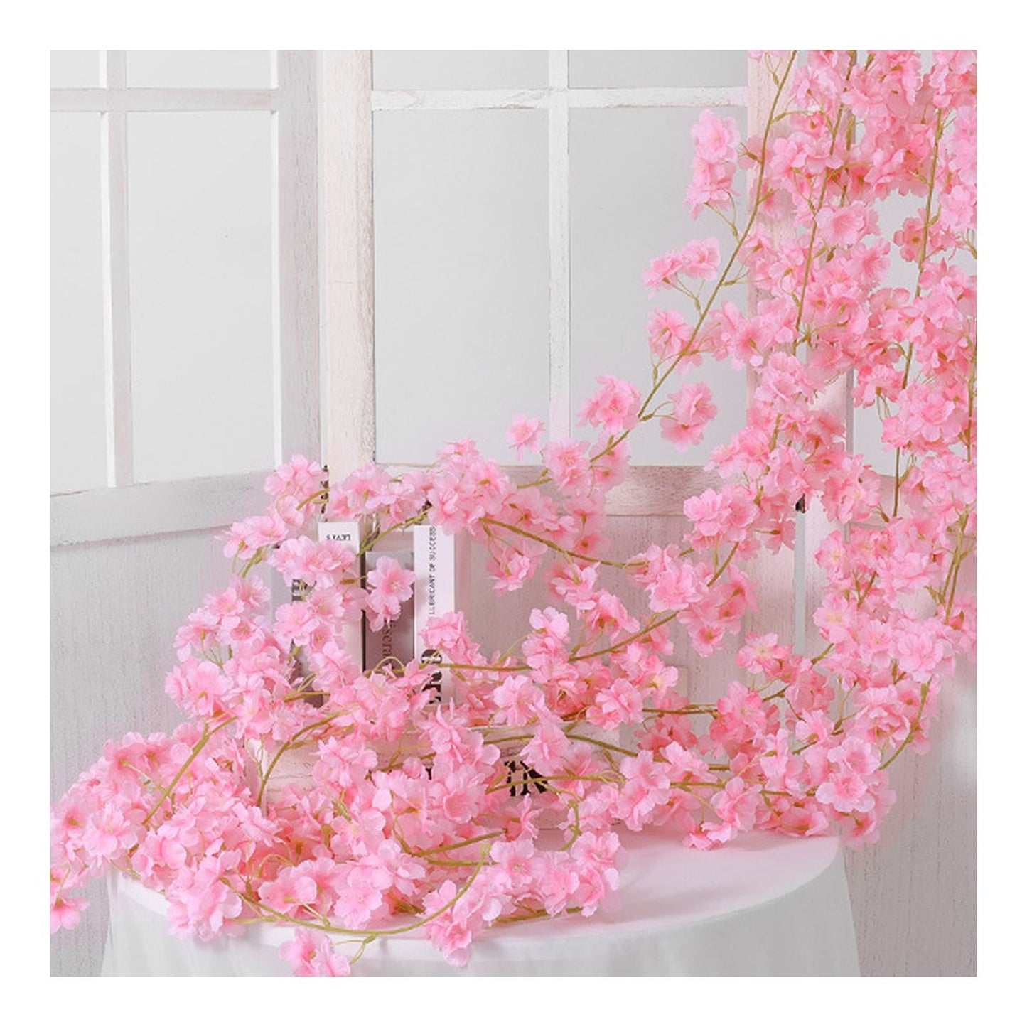 Artificial Flower Rattan Single 1.8m 135pcs Flowers Head Vivid Decorative Silk Plastic Hanging Fake Rattan for Decoration Light Pink