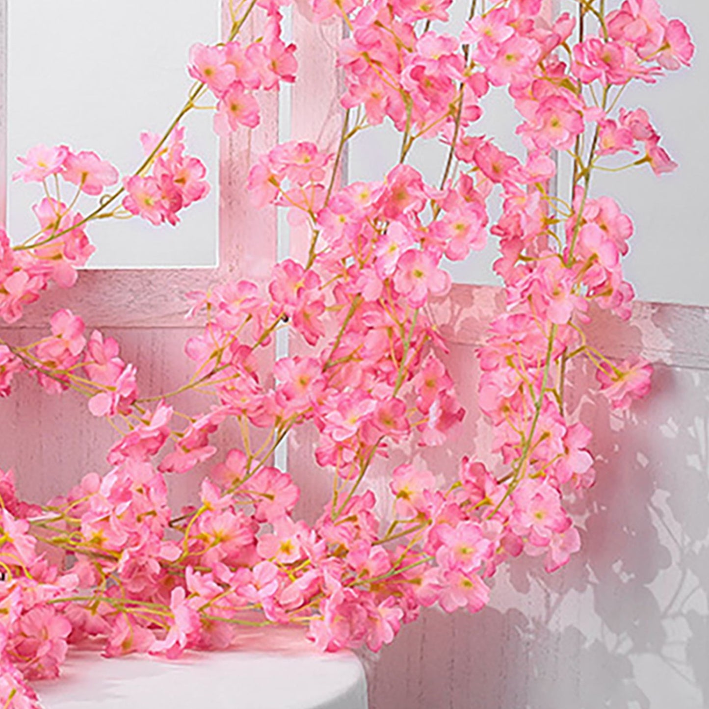 Artificial Flower Rattan Single 1.8m 135pcs Flowers Head Vivid Decorative Silk Plastic Hanging Fake Rattan for Decoration Deep Pink