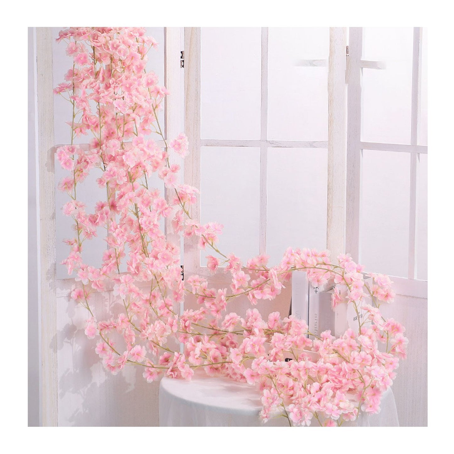 Artificial Flower Rattan Single 1.8m 135pcs Flowers Head Vivid Decorative Silk Plastic Hanging Fake Rattan for Decoration Flesh Pink