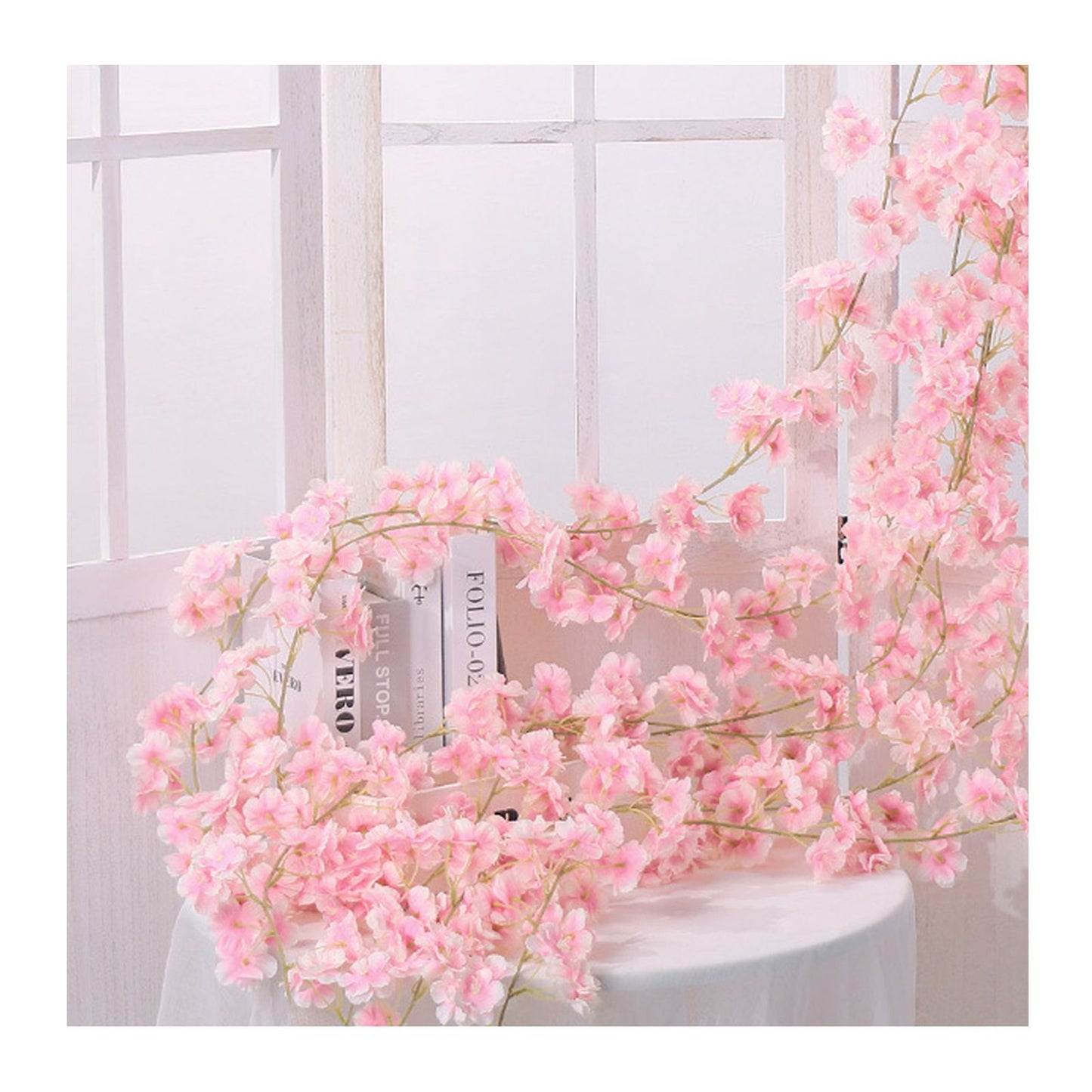 Artificial Flower Rattan Single 1.8m 135pcs Flowers Head Vivid Decorative Silk Plastic Hanging Fake Rattan for Decoration Flesh Pink