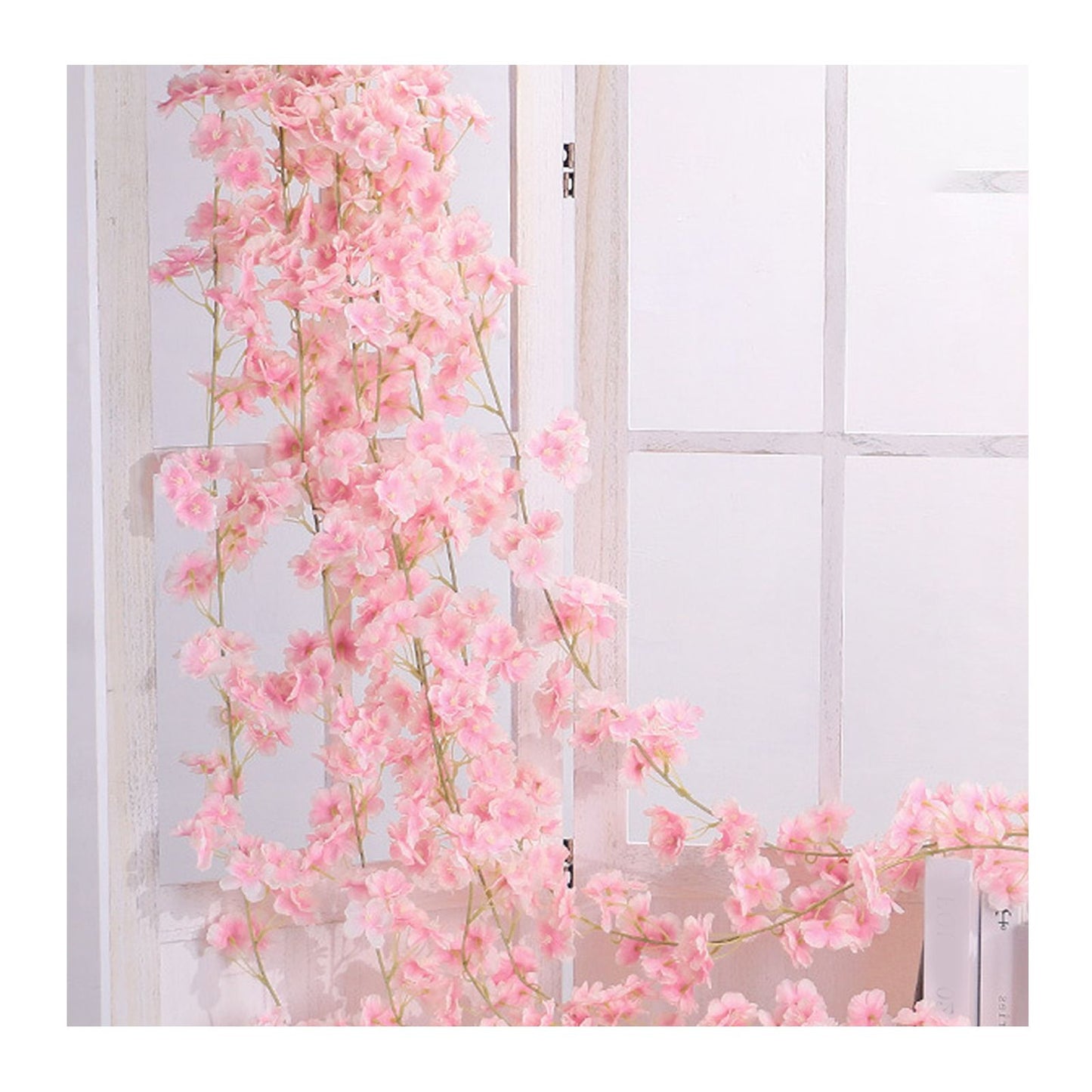 Artificial Flower Rattan Single 1.8m 135pcs Flowers Head Vivid Decorative Silk Plastic Hanging Fake Rattan for Decoration Flesh Pink
