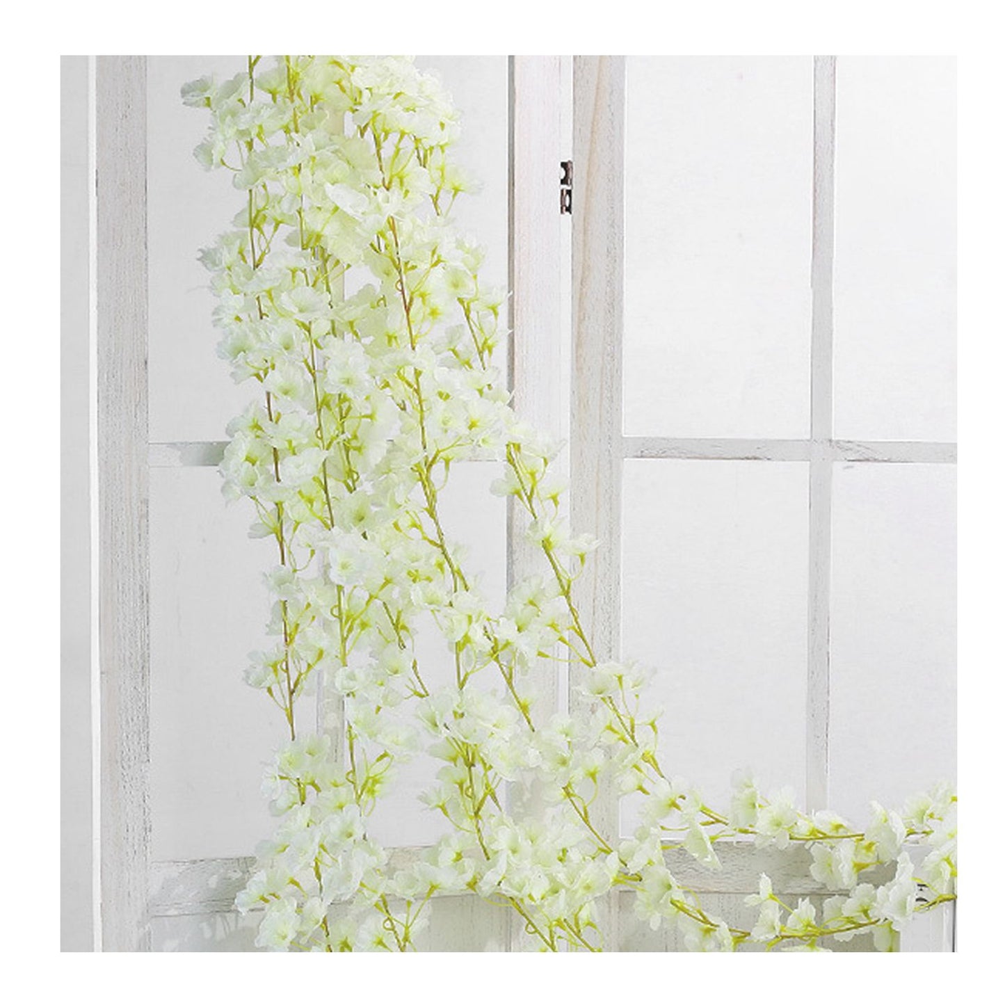Artificial Flower Rattan Single 1.8m 135pcs Flowers Head Vivid Decorative Silk Plastic Hanging Fake Rattan for Decoration White