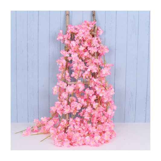 1.8m 256 Simulated Artificial Sakura Flower Garland Hanging Vines for Spring Home Room Wedding Party Decor Dark Pink