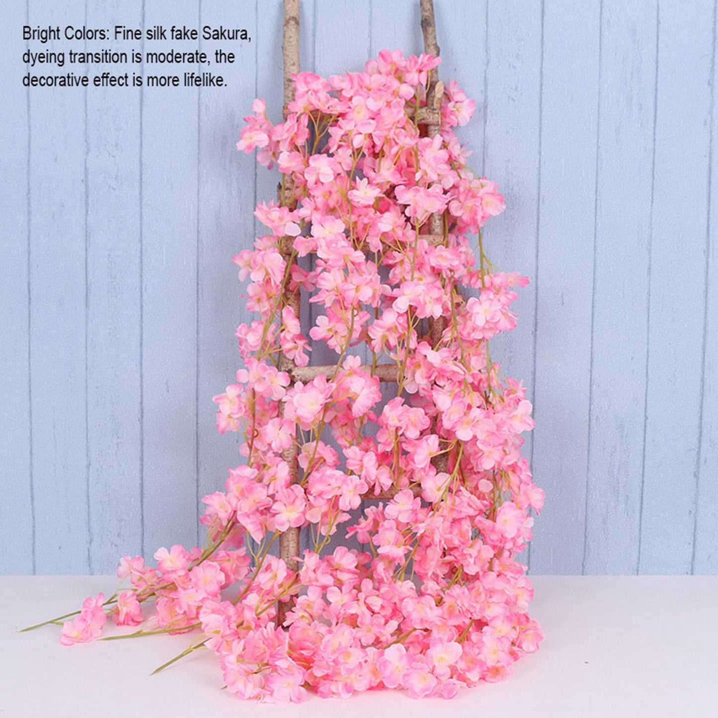 1.8m 256 Simulated Artificial Sakura Flower Garland Hanging Vines for Spring Home Room Wedding Party Decor Dark Pink