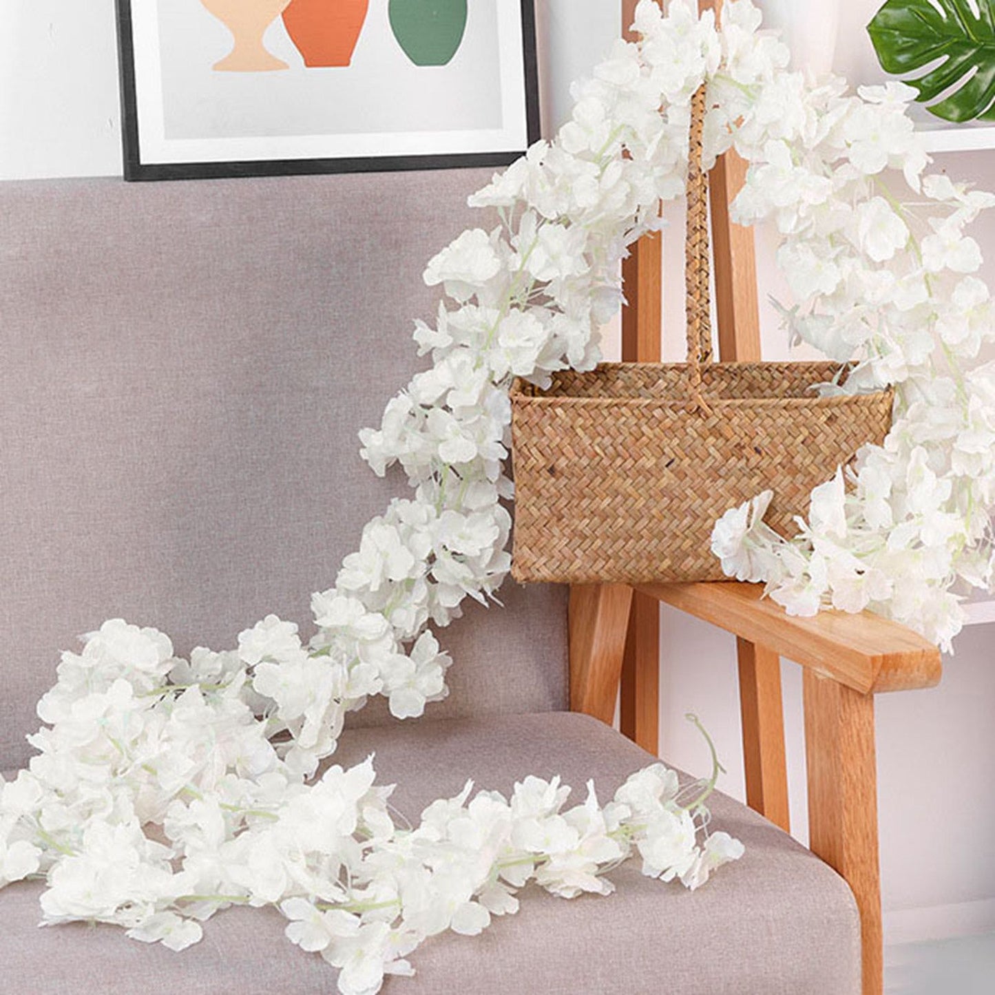 1.8m 256 Simulated Artificial Sakura Flower Garland Hanging Vines for Spring Home Room Wedding Party Decor White