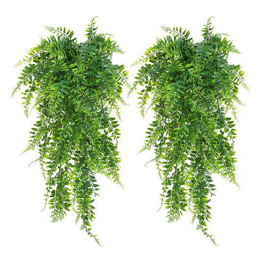 2pcs Artificial Hanging Plants Fern Plastic Green Fake Wall Hanging Ferns Plants for Garden Wedding Decoration