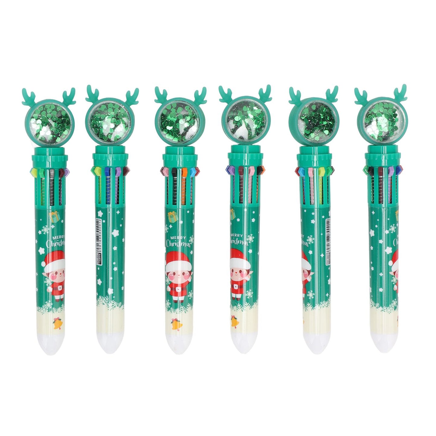 6Pcs Christmas Theme Ballpoint Pens 10 Color Cute Sequin Retractable Gift School Office Stationery Green Boy Pattern