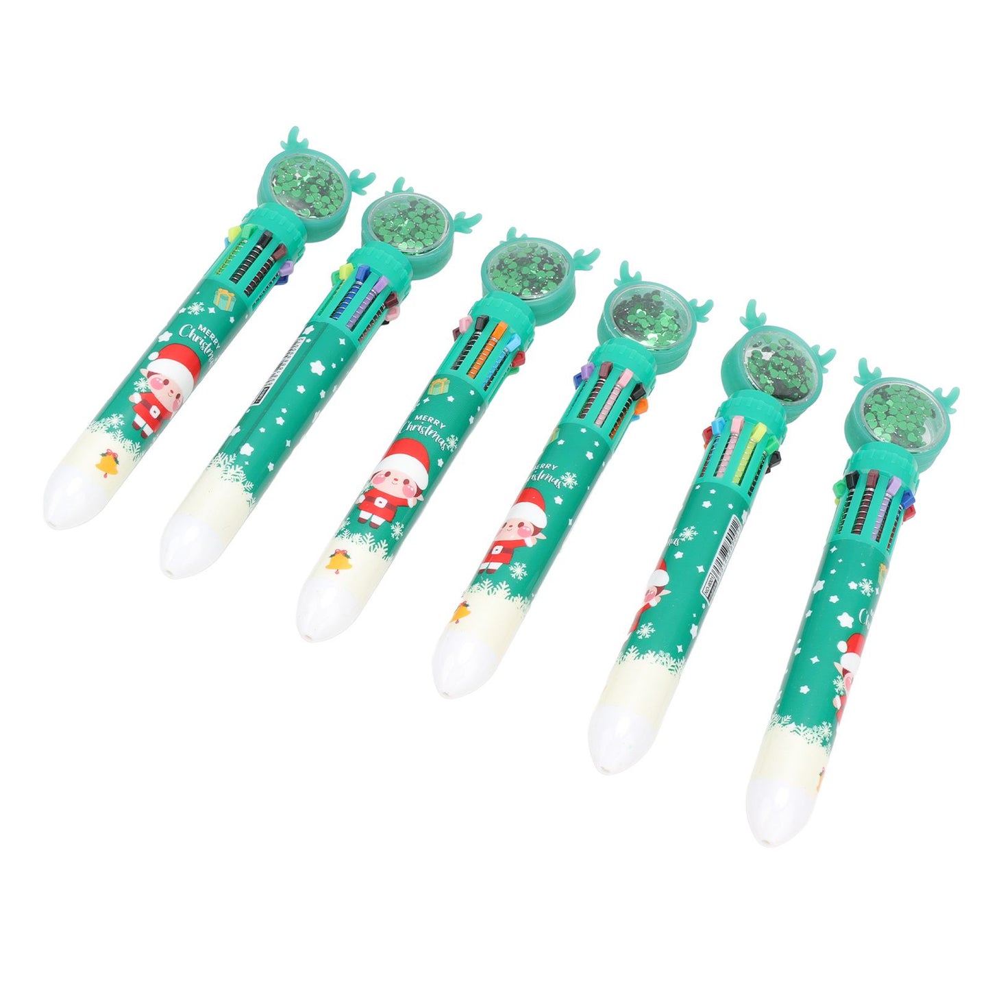6Pcs Christmas Theme Ballpoint Pens 10 Color Cute Sequin Retractable Gift School Office Stationery Green Boy Pattern