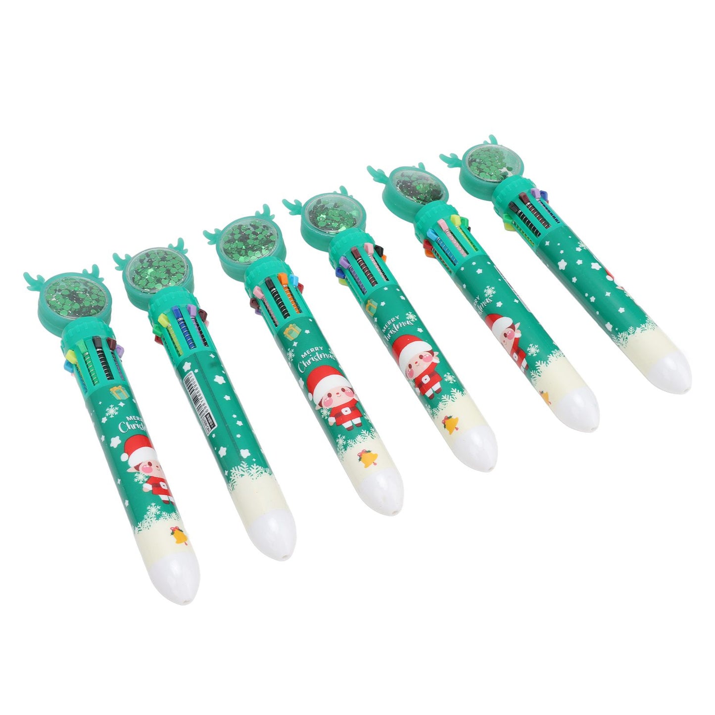 6Pcs Christmas Theme Ballpoint Pens 10 Color Cute Sequin Retractable Gift School Office Stationery Green Boy Pattern