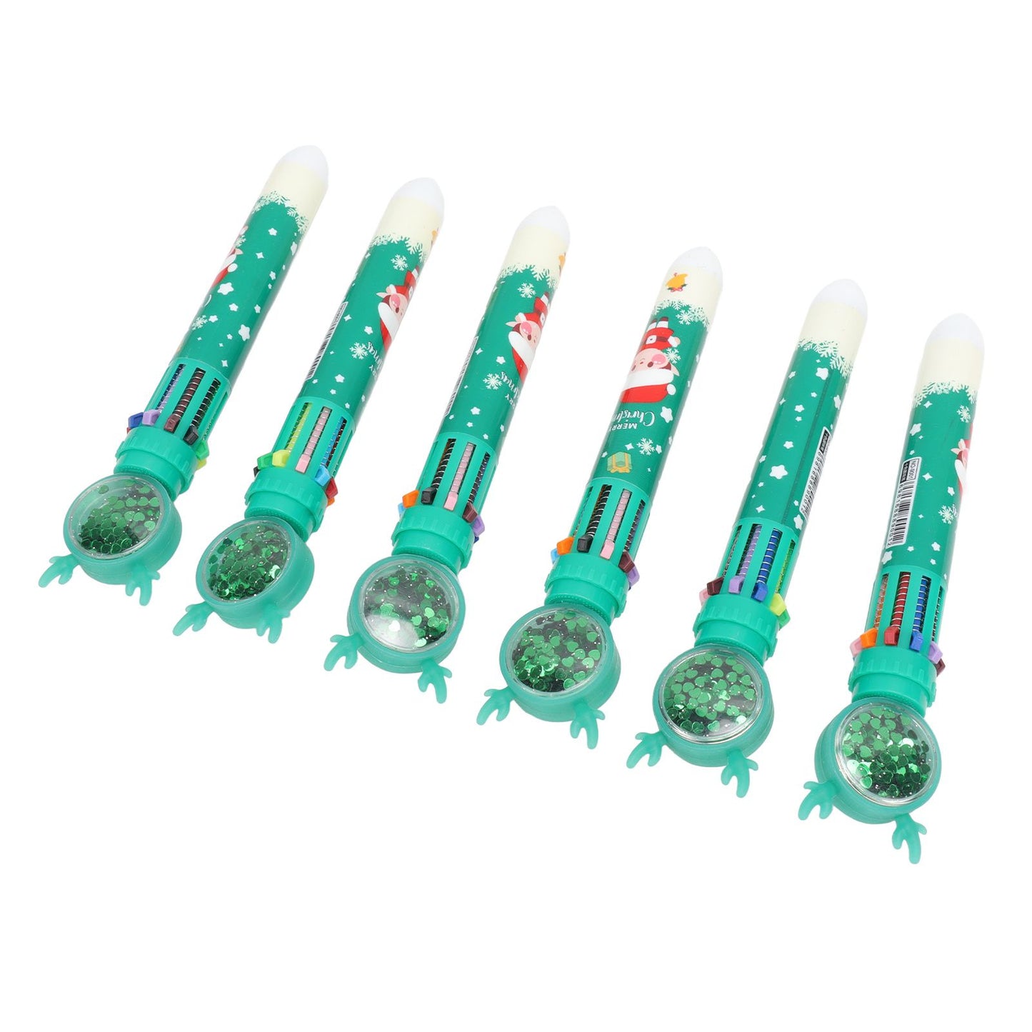 6Pcs Christmas Theme Ballpoint Pens 10 Color Cute Sequin Retractable Gift School Office Stationery Green Boy Pattern
