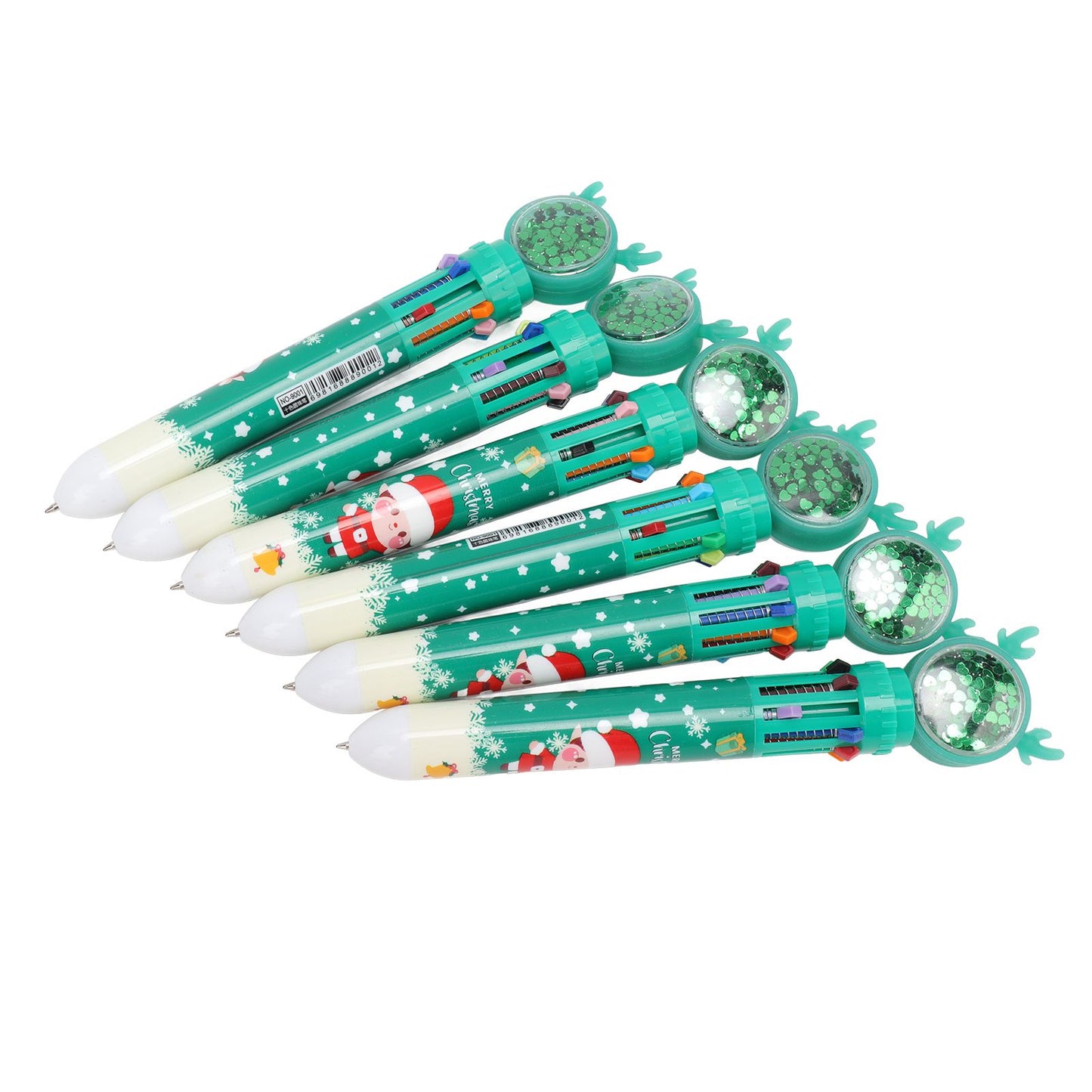 6Pcs Christmas Theme Ballpoint Pens 10 Color Cute Sequin Retractable Gift School Office Stationery Green Boy Pattern