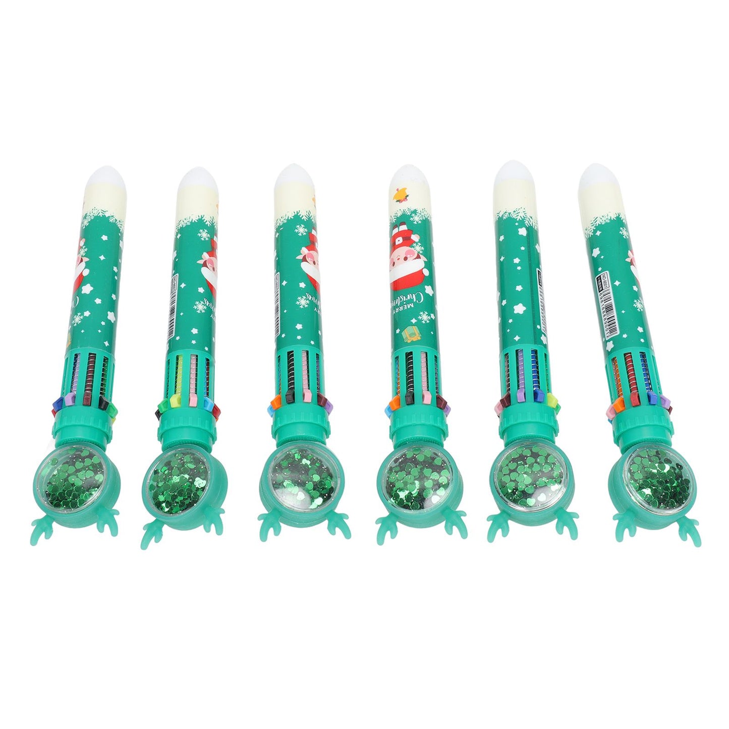 6Pcs Christmas Theme Ballpoint Pens 10 Color Cute Sequin Retractable Gift School Office Stationery Green Boy Pattern