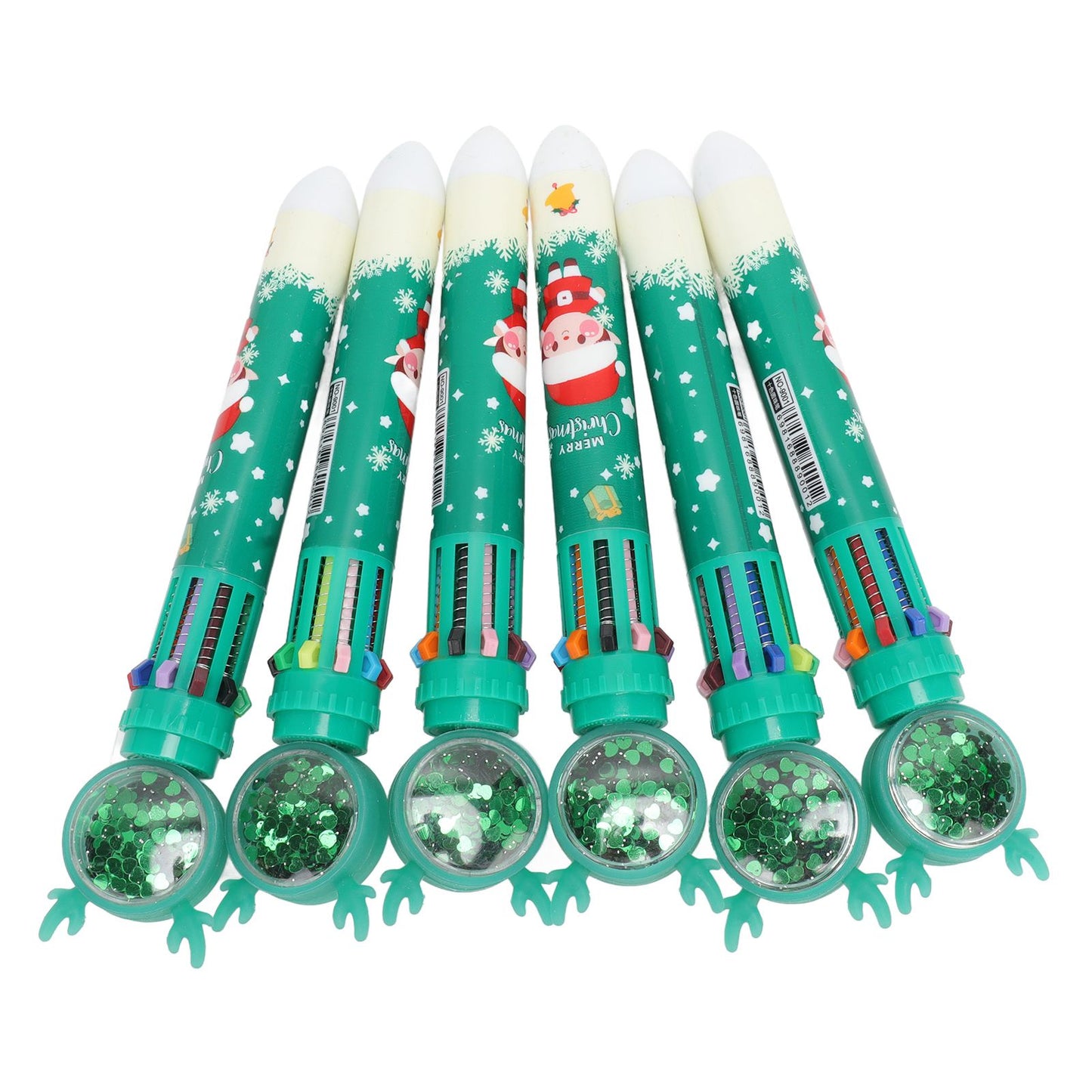6Pcs Christmas Theme Ballpoint Pens 10 Color Cute Sequin Retractable Gift School Office Stationery Green Boy Pattern