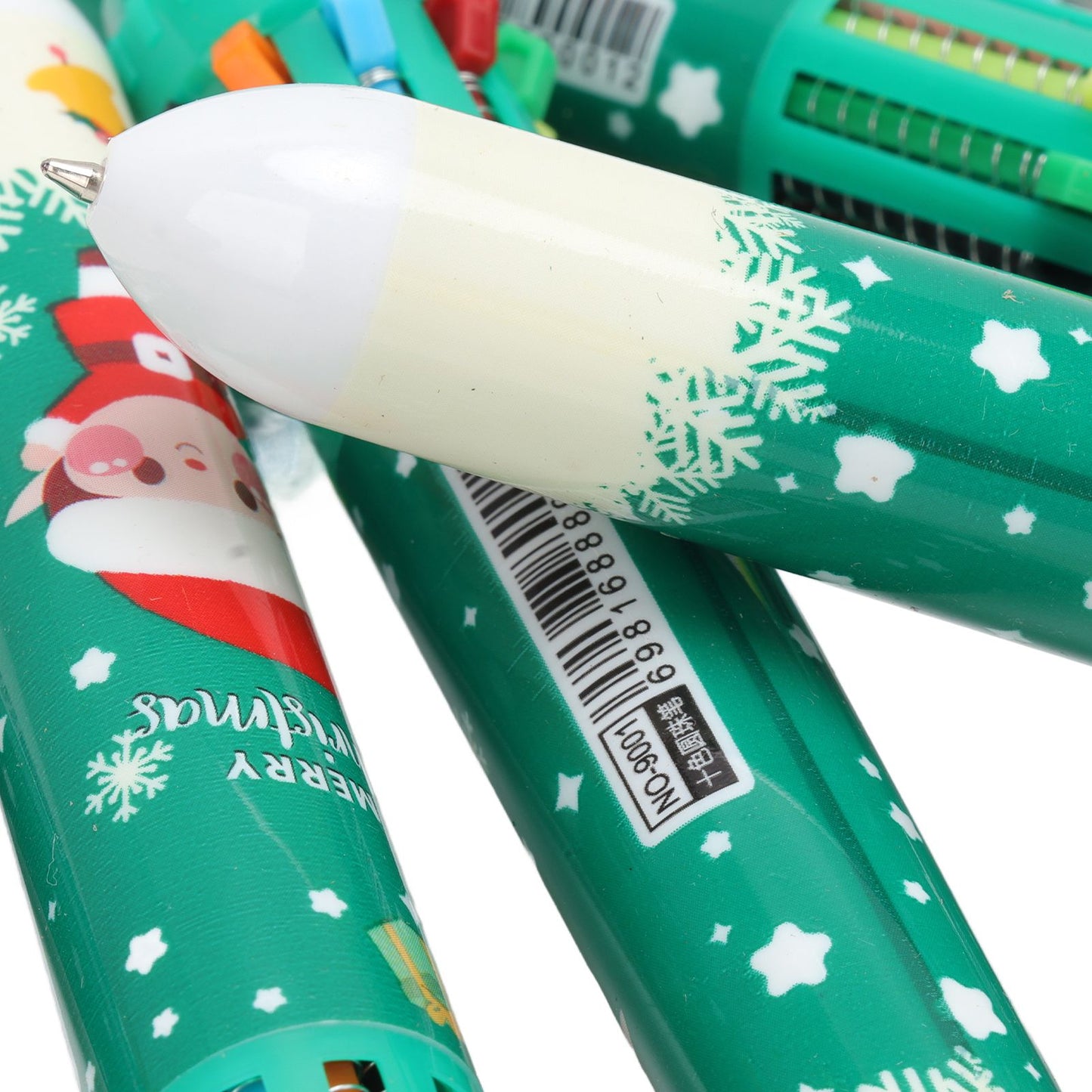 6Pcs Christmas Theme Ballpoint Pens 10 Color Cute Sequin Retractable Gift School Office Stationery Green Boy Pattern