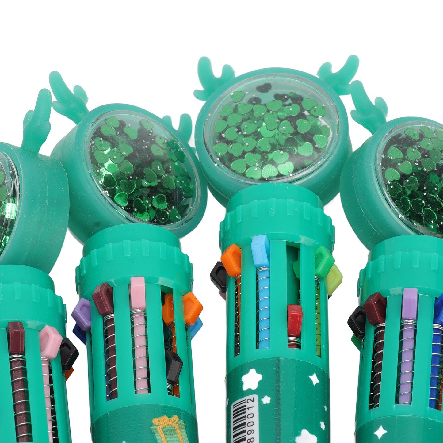 6Pcs Christmas Theme Ballpoint Pens 10 Color Cute Sequin Retractable Gift School Office Stationery Green Boy Pattern
