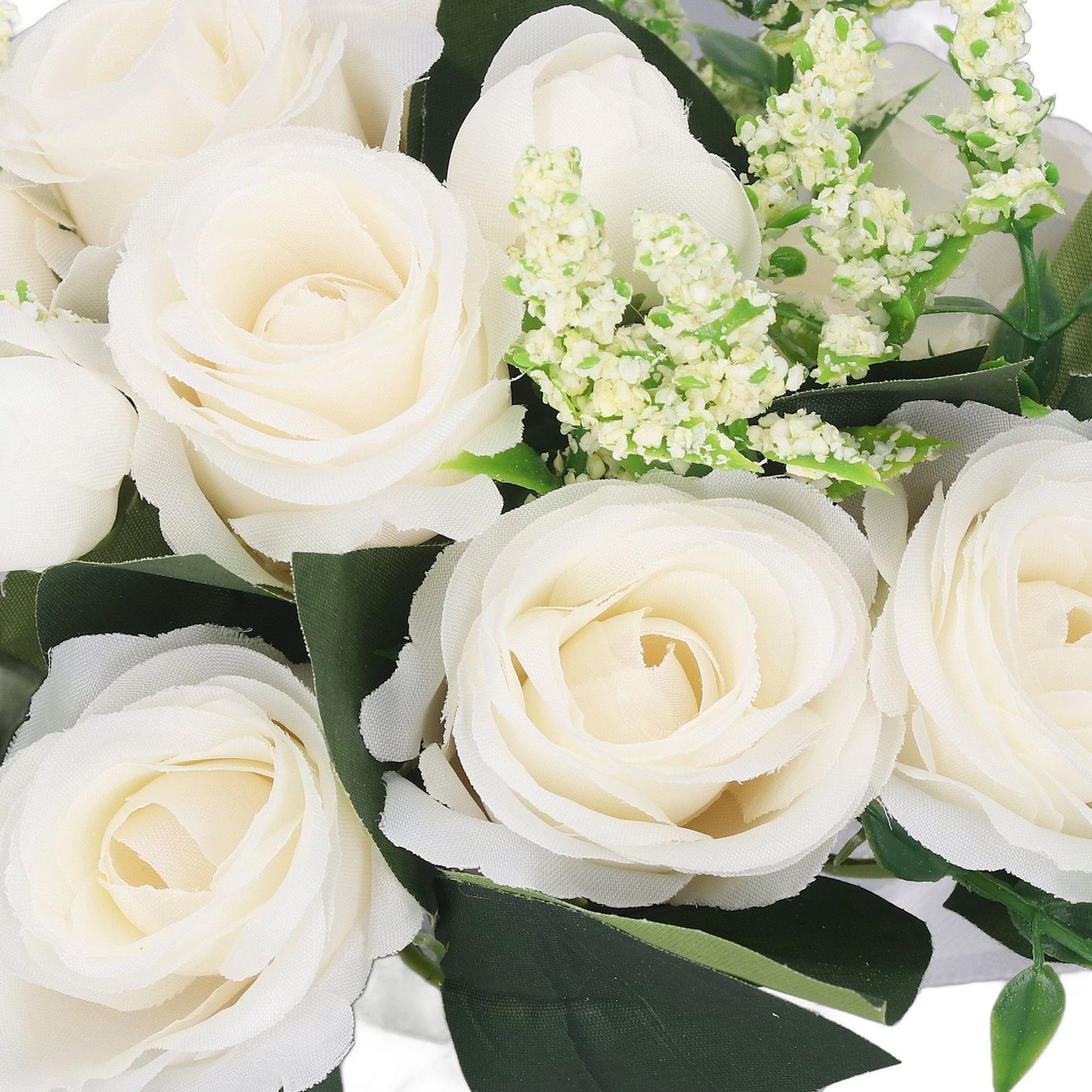 Wedding Bouquet Simulation Artificial Rose Lifelike Green Leaves Modern Elegant Rose for Wedding Church Home Decor Milky White