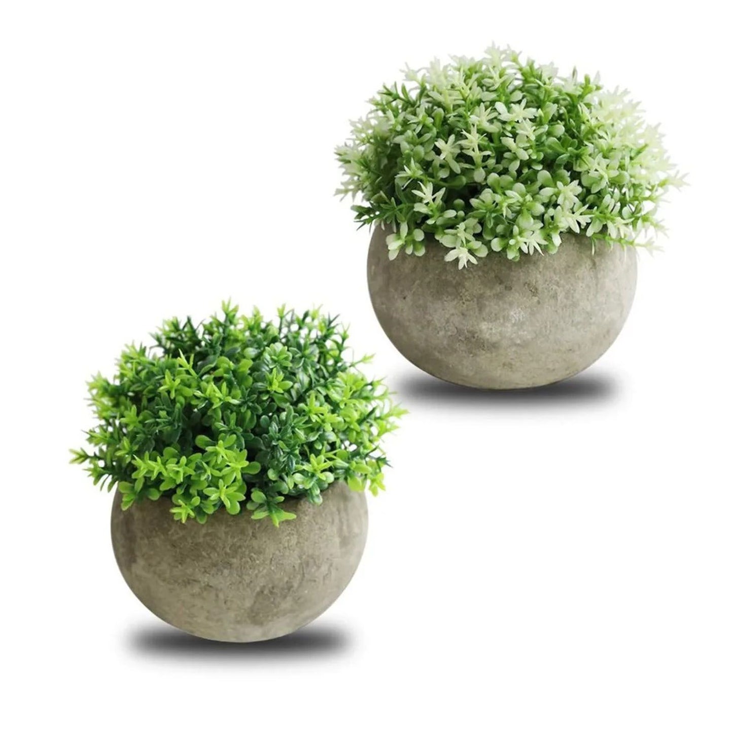 2 PCS Simulated Plant Bonsai Semicircular Ball Pulp Bonsai Desktop Green Plants Potted Ornaments White Green