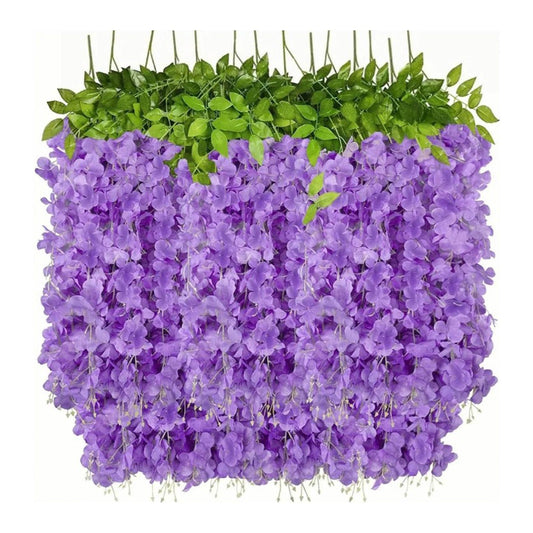 14PCS Ceiling Artificial Wisteria Flower Six Leaf Purple Blue Fake Vines Decoration for Wedding Home Ornament