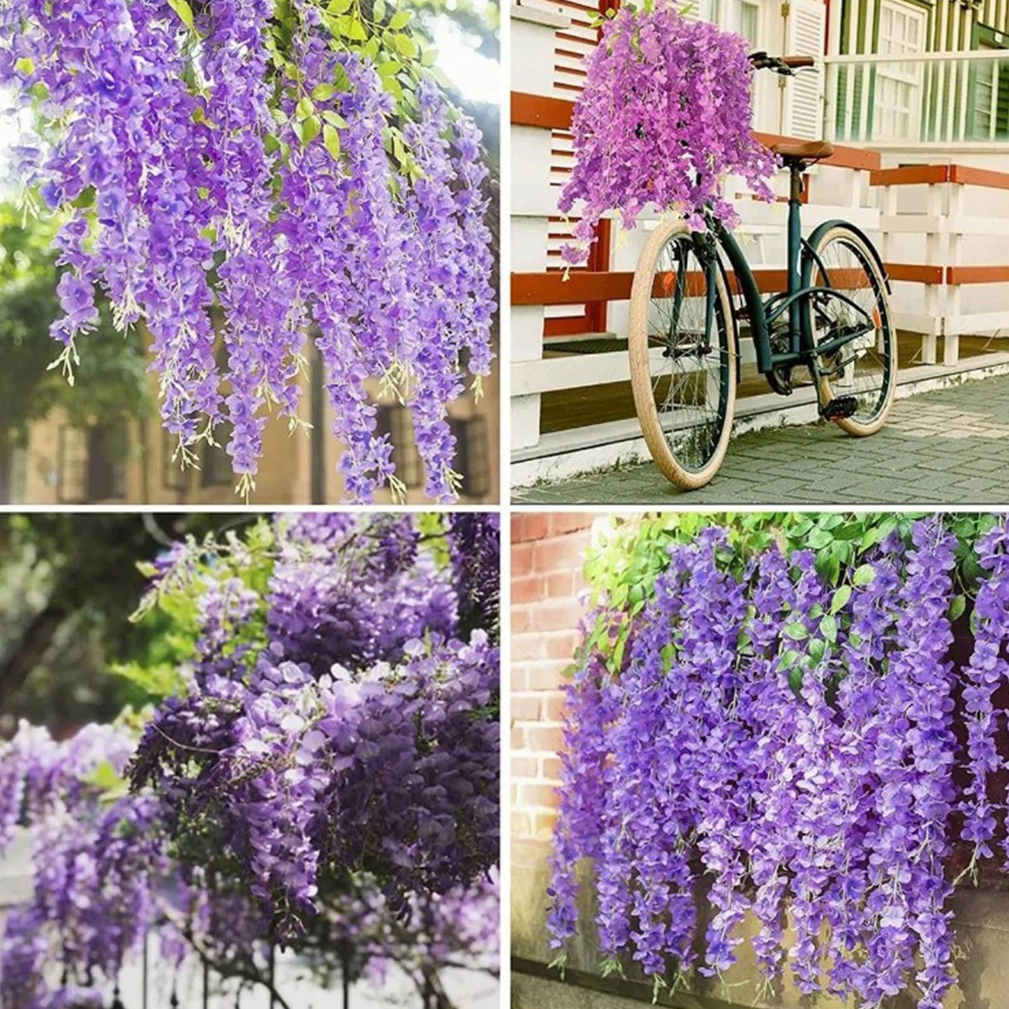 14PCS Ceiling Artificial Wisteria Flower Six Leaf Purple Blue Fake Vines Decoration for Wedding Home Ornament
