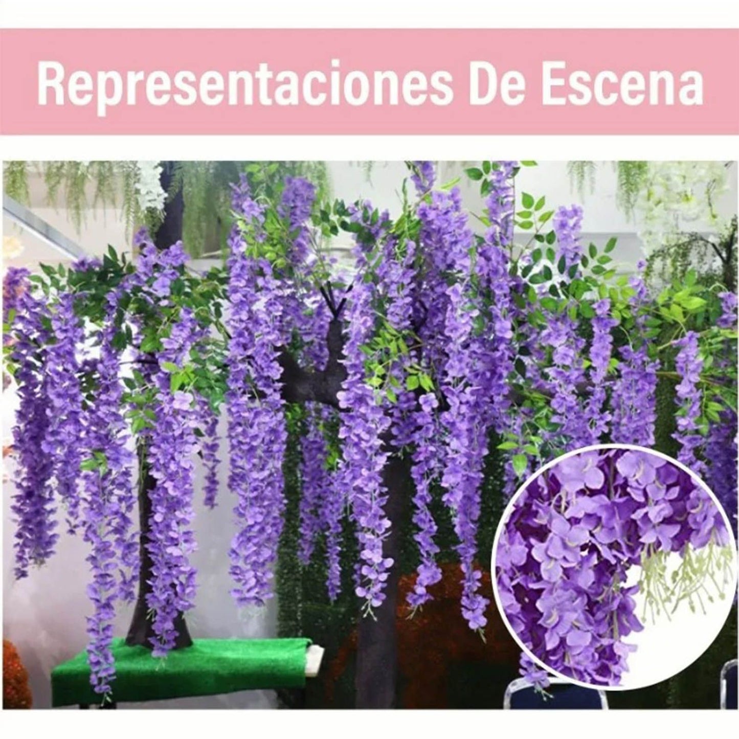 14PCS Ceiling Artificial Wisteria Flower Six Leaf Purple Blue Fake Vines Decoration for Wedding Home Ornament